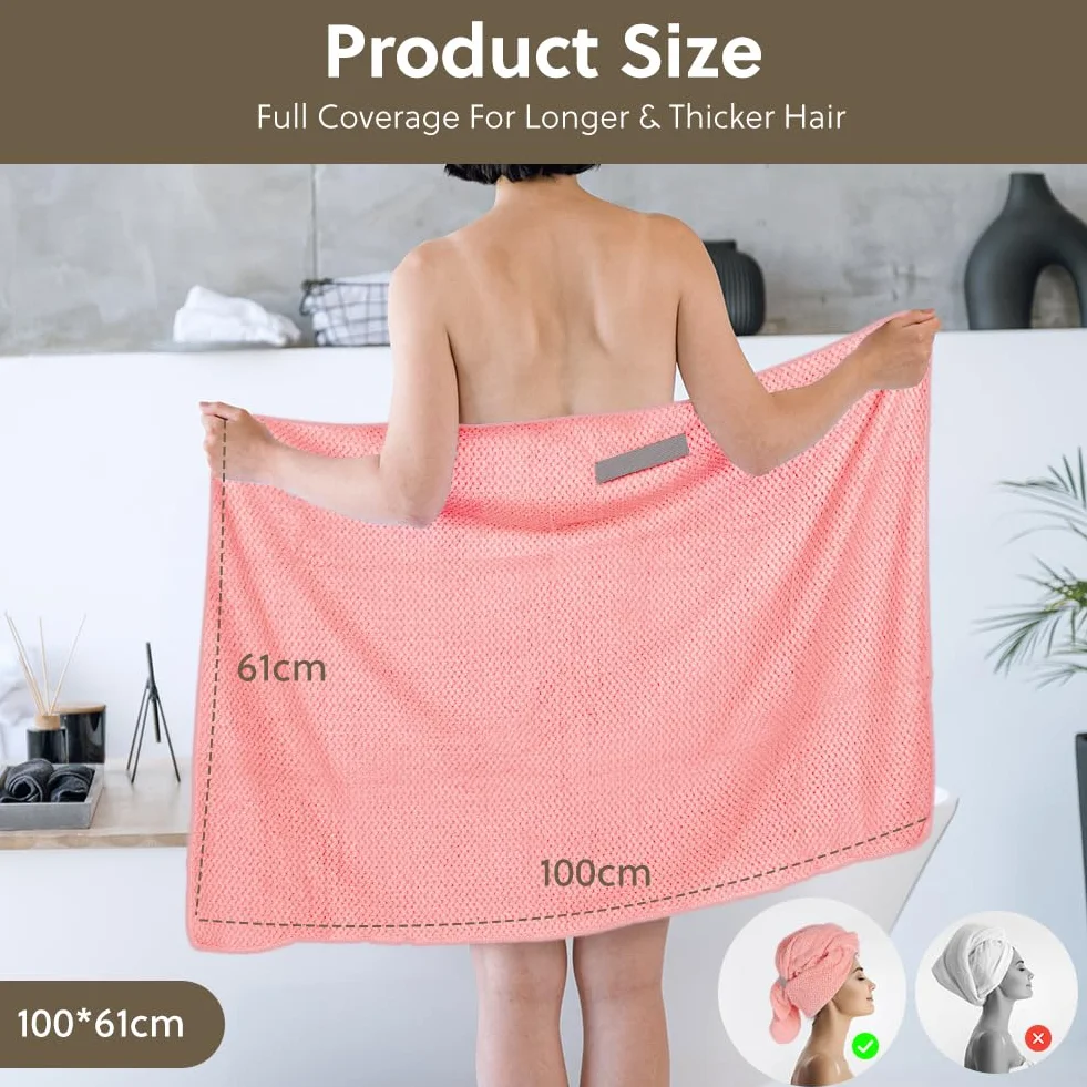 AOOWU 4 turbandy z guzikami ręcznik na głowę 100 x 60 cm