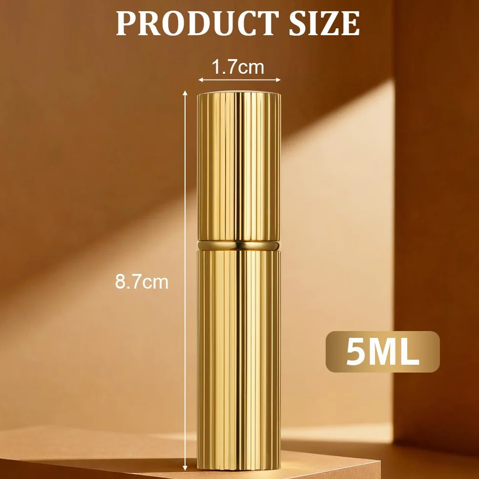 AUYAO Pusta butelka na perfumy, 5 ml, pusty rozpylacz, przenośna pusta butelka na perfumy, mini pusta butelka podróżna dla kobiet i mężczyzn, do torebki, (złota)