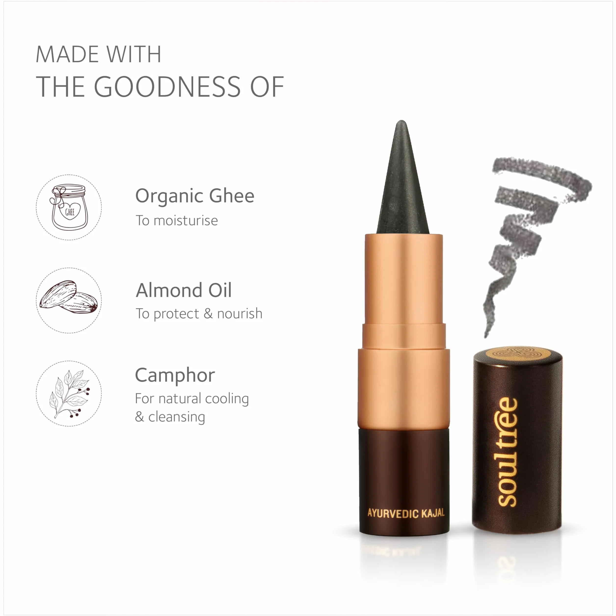 Soul Tree Ayurvedic Kajal Certified Natural Grey Glow 004 3g