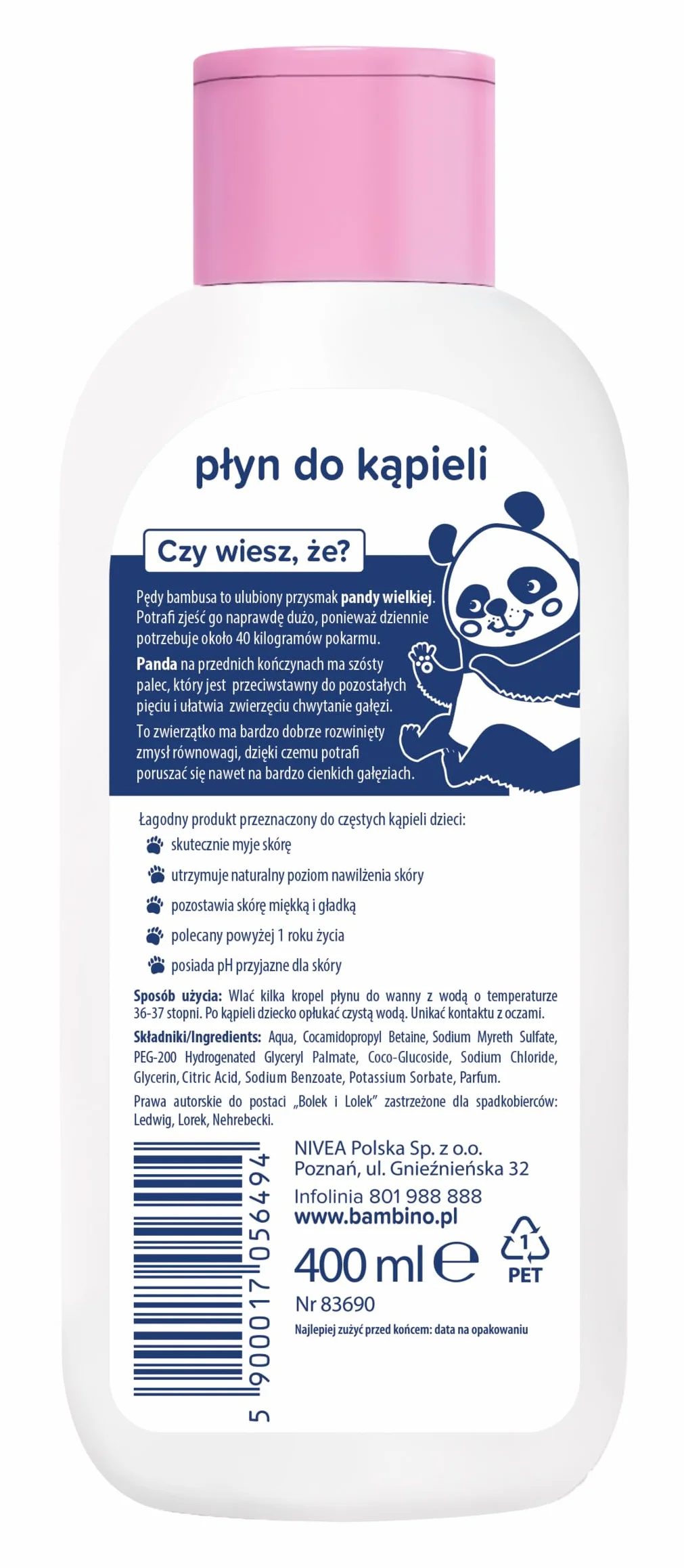 Bambino Dzieciaki Płyn do kąpieli dla dzieci Panda 400 ml – delikatne oczyszczanie, nawilżenie i ochrona skóry