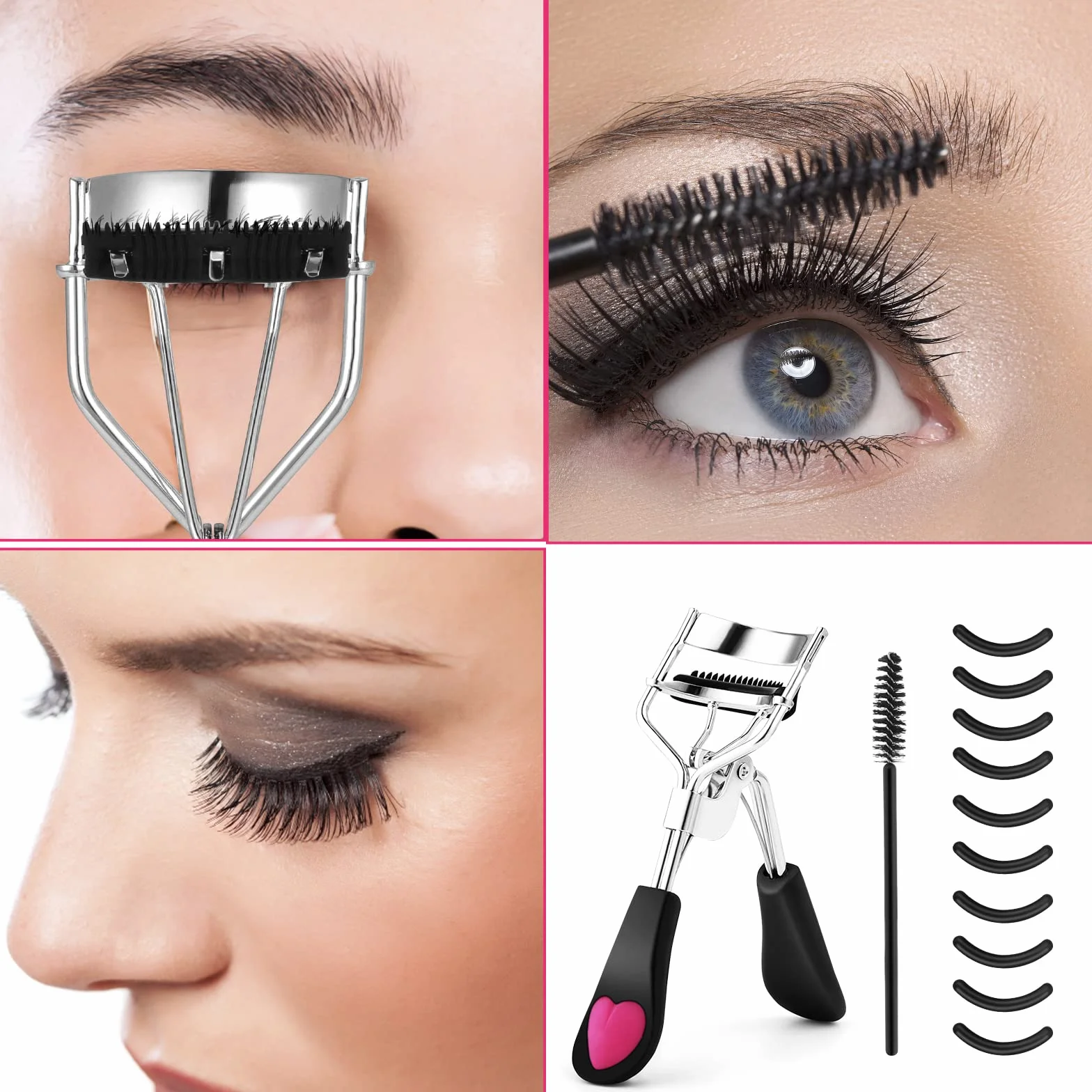 3 sztuki Lash Curler – bez szczypania i ciągnięcia, długotrwała zalotka do wszystkich kształtów oczu, profesjonalne narzędzie do makijażu z 10 silikonowymi wkładkami uzupełniającymi i szczoteczką do
