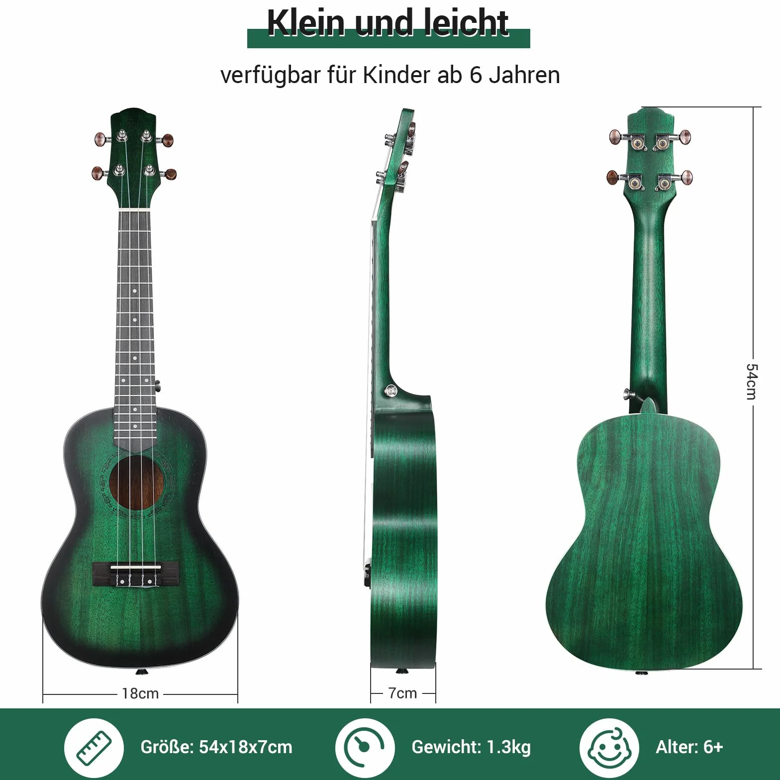 Ukulele Sopranowe dla Dzieci i Dorosłych - 21 Cali, Mahoniowe, Hawajskie - Ze Strunami, Paskiem, Kostkami, Gigbag - Mały Instrument Muzyczny