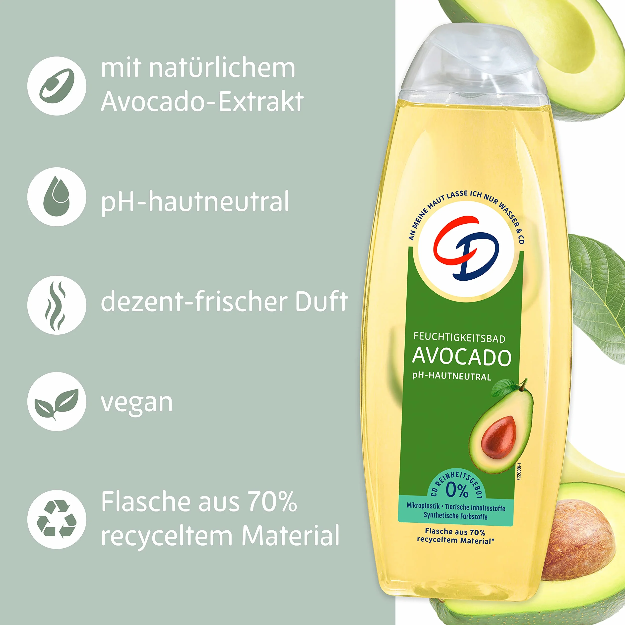 CD Kąpiel nawilżająca "Awokado", 1 x 500 ml, wegański dodatek do kąpieli, pielęgnuje i nawilża, o delikatnym, świeżym zapachu, pielęgnacja ciała bez mydła