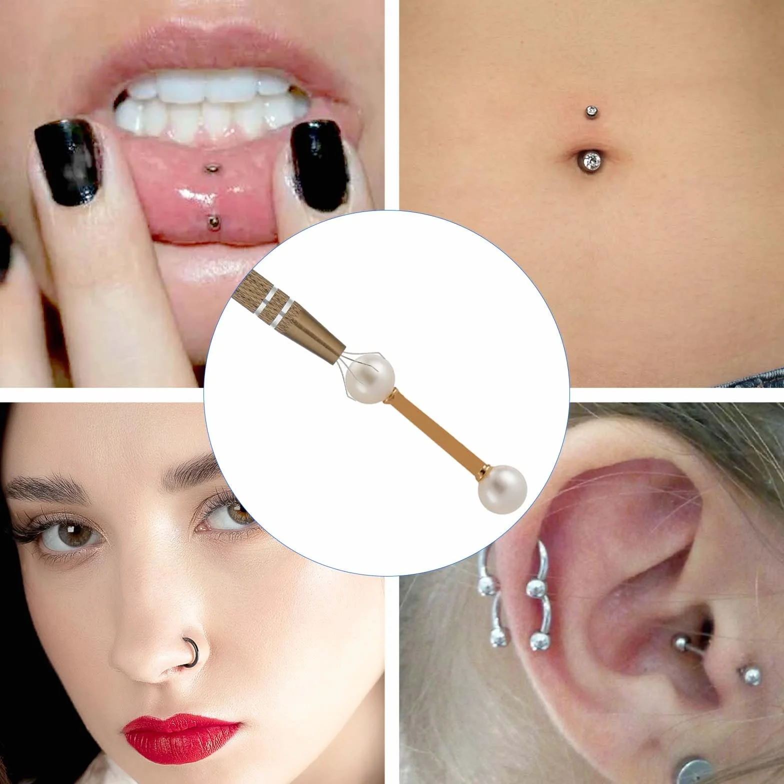 Molain Zestaw 2 pęset do piercingu sferycznego z 4 pazurami, czarna + brązowa