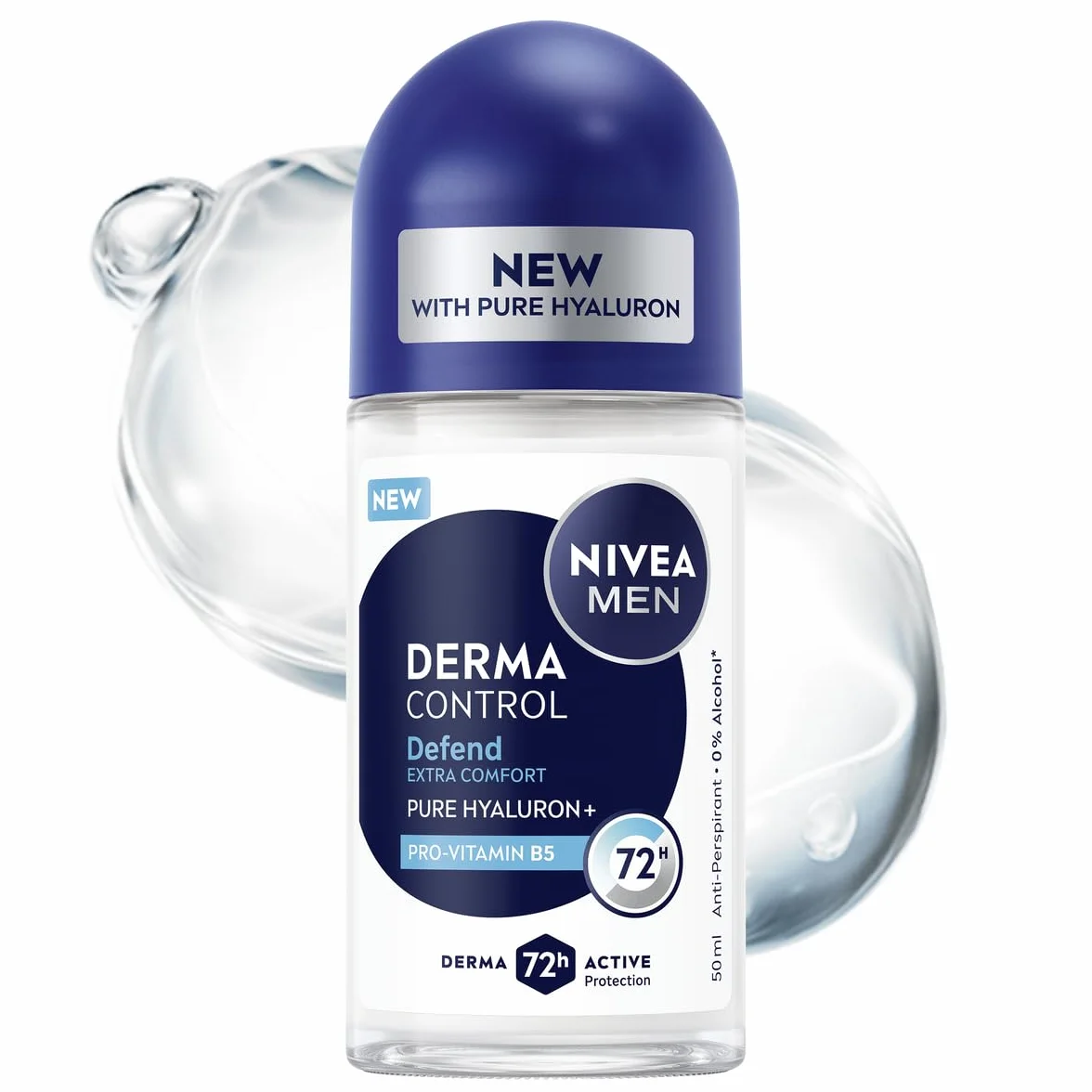 NIVEA MEN Derma Control Defend Antyperspirant dla mężczyzn roll on - 72h ochrony z kwasem hialuronowym i prowitaminą B5, 50 ml