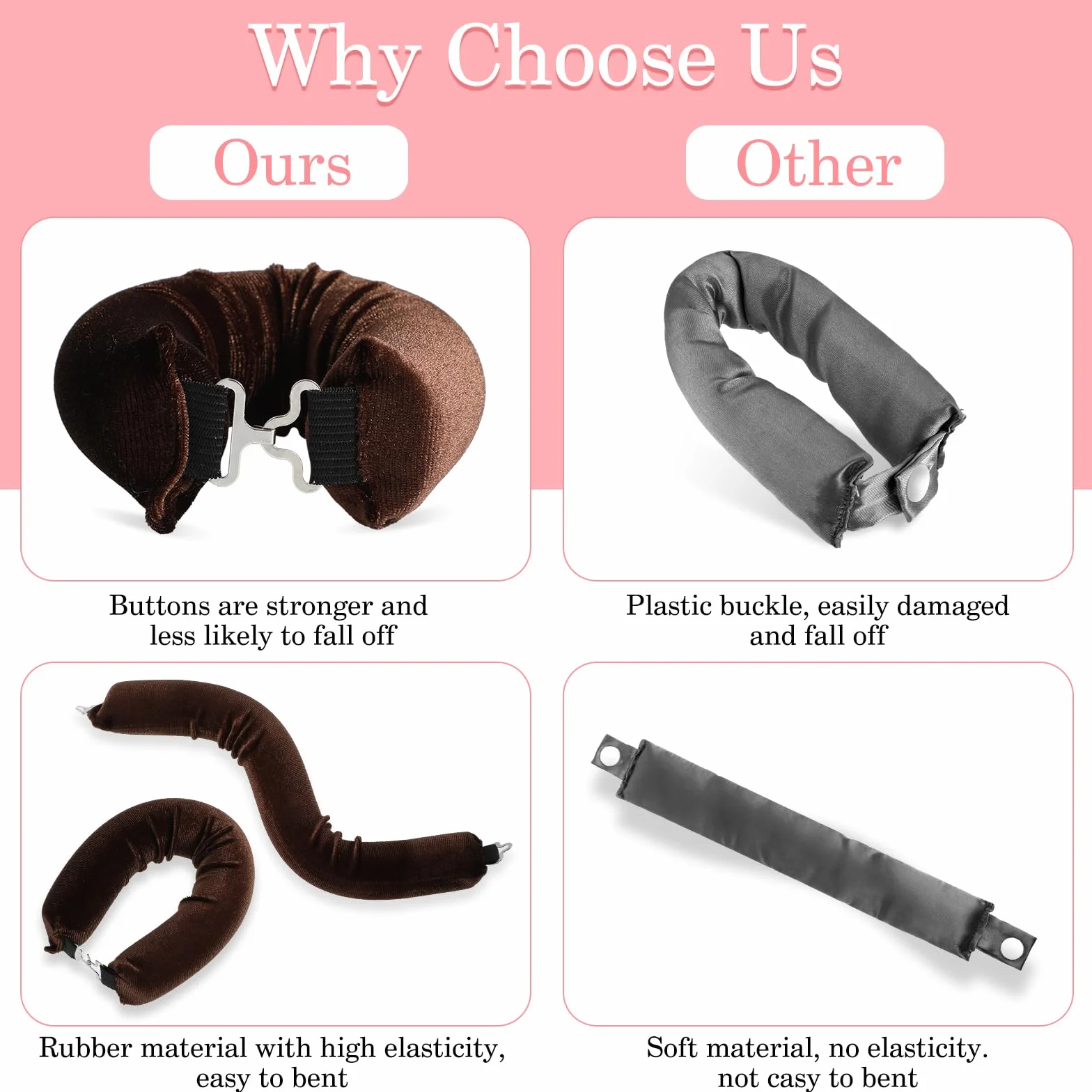 Yuanchu Taśma Heatless Curls do włosów bez ciepła, brązowa, do wszystkich rodzajów włosów, lokówka z haczykami