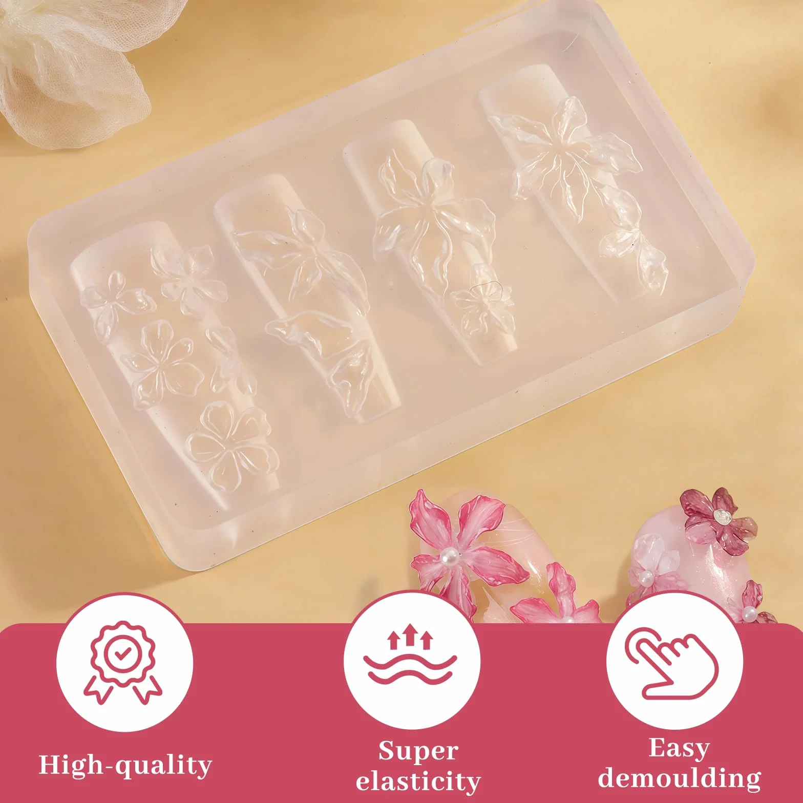 Nails Mold, 2 sztuki, zestaw do zdobienia paznokci z żelową formą do paznokci 3D, silikonową formą kwiatową, szablony do stempli, do paznokci
