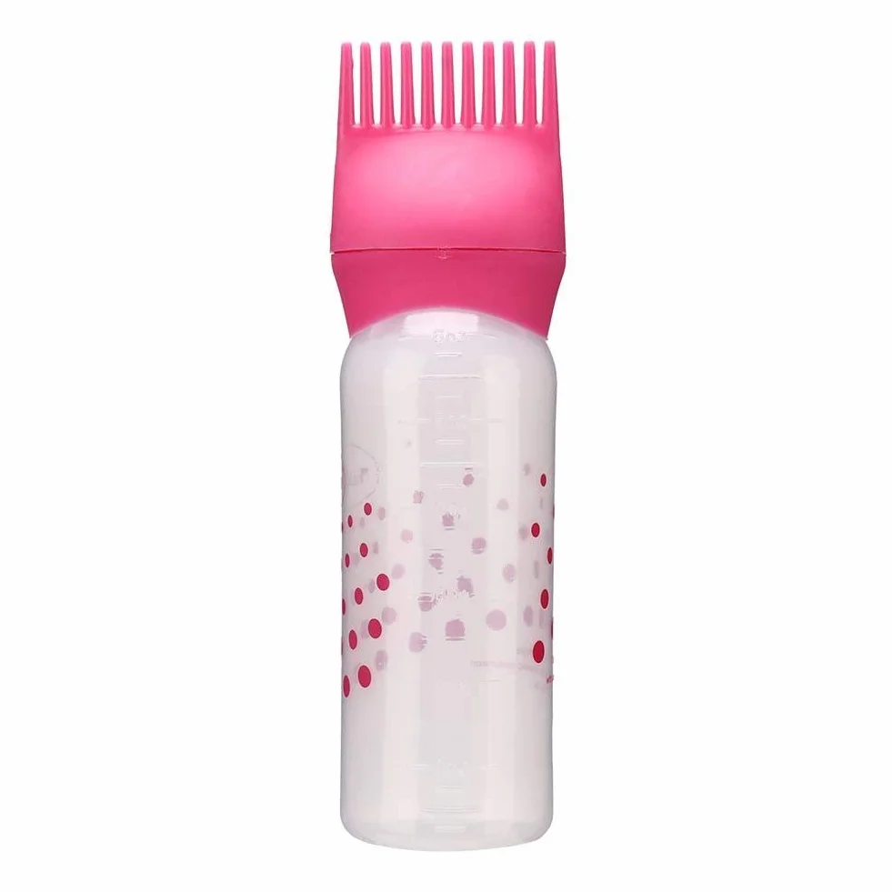 Root Comb Applicator Bottle, butelka do farbowania włosów, aplikator, do fryzjera, salonu fryzjerskiego (różowo-czerwona)