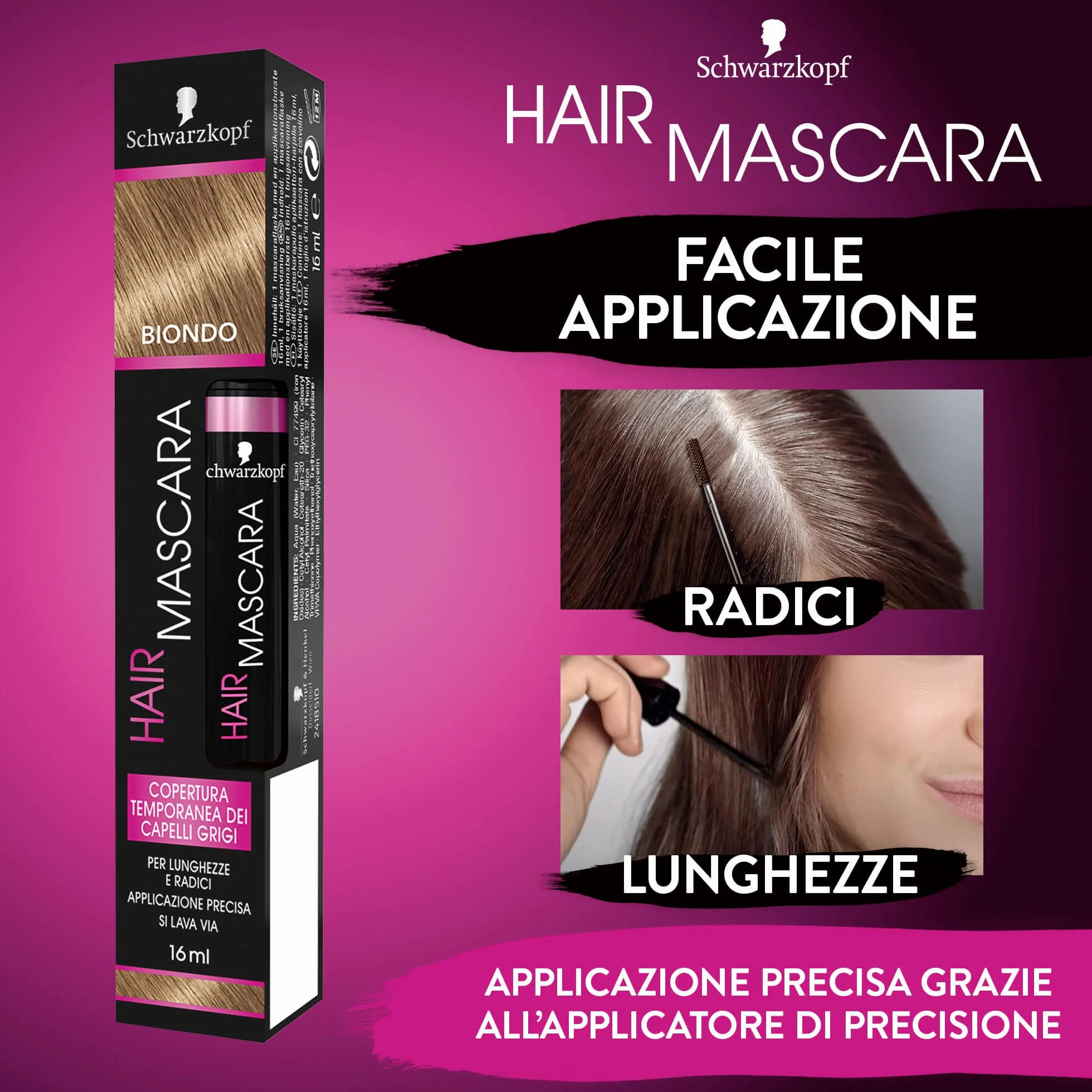 Schwarzkopf Tusz do rzęs, tymczasowy tusz do rzęs, tymczasowa szara osłona włosów, kolor blond, 15 ml, 16 ml, 1