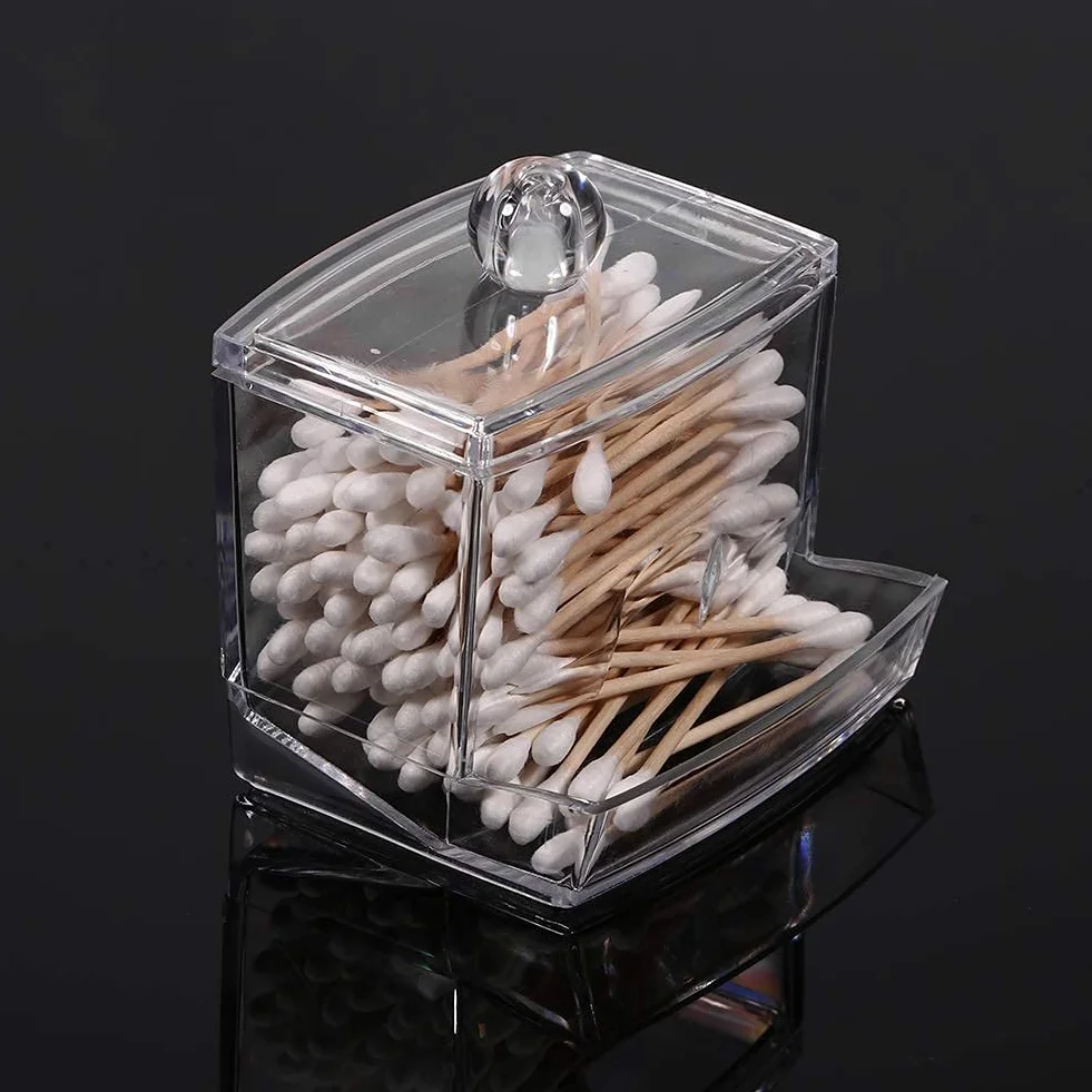 AUNMAS Waciki z końcówką Q-tip Box organizer do przechowywania kosmetyków przezroczysty dozownik plastikowy kanister przezroczysty uchwyt etui do domu