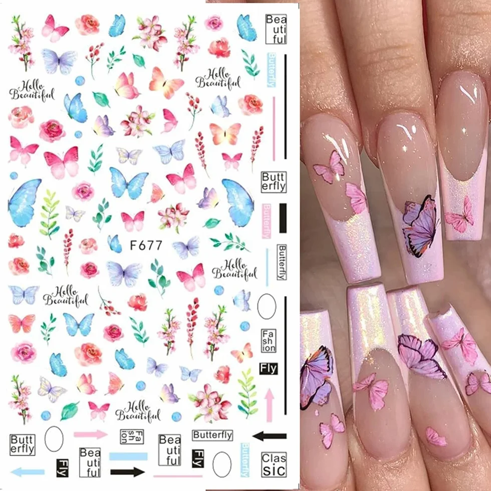 JMEOWIO Motyl Naklejki na Paznokcie 8 Arkuszy Nail Art Sticker Samoprzylepne Naklejek na Paznokcie Dekoracji Paznokci