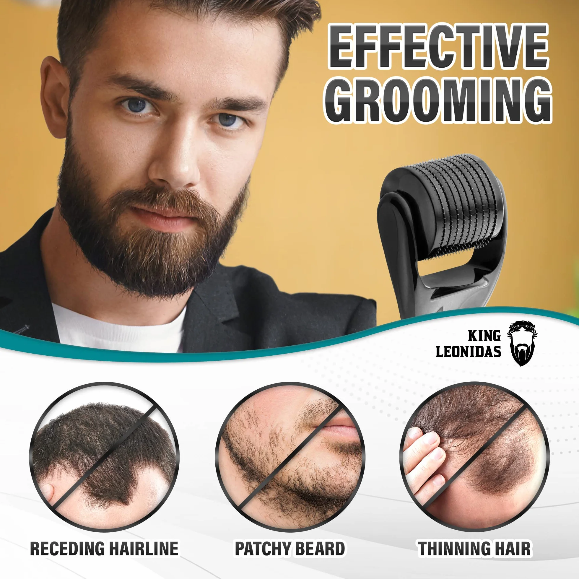King Leonidas Beard Derma Roller dla mężczyzn, 0,30 mm Titanium Micro-Needling Derma Roller do zarostu i wzrostu brody