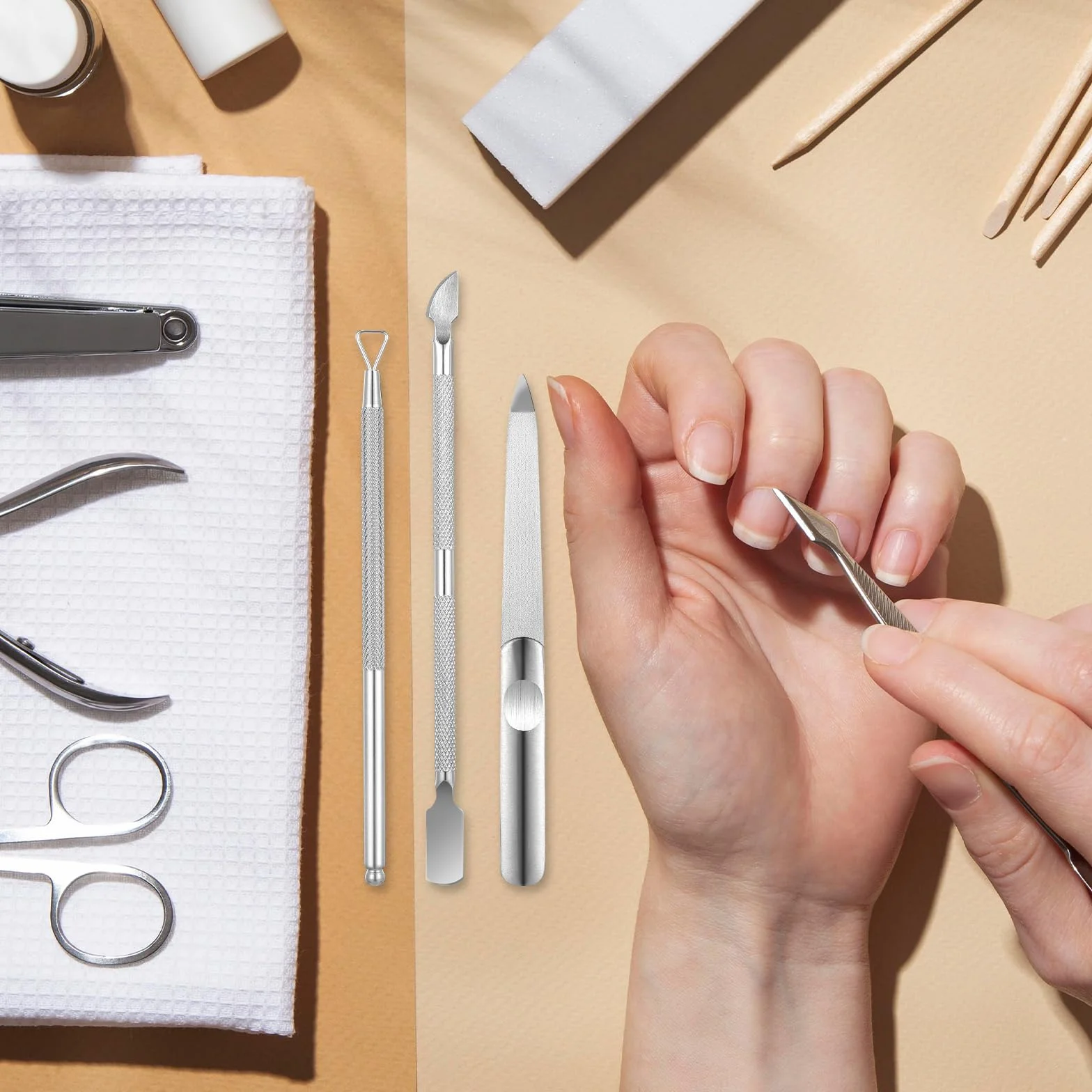 3-częściowy zestaw łopatek do skórek ze stali nierdzewnej, do usuwania skórek, do manicure, pedicure, usuwania skórek