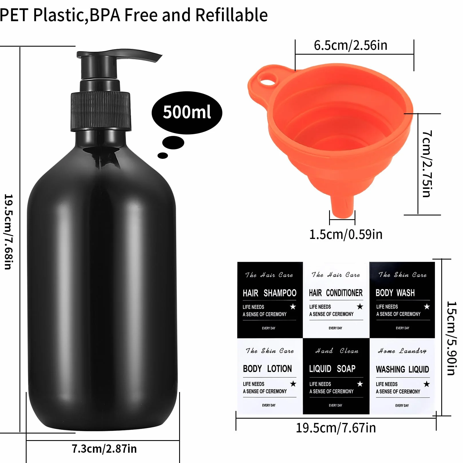 Zestaw 4 Sztuk Pusty Pojemnik na Szampon, 500 ml Dozownik do Mydła, Plastikowe Butelki z Dozownikiem Pompkowym na Balsam do Ciała dla Mydła Płynnego, Szampon, Odżywka, Żel pod Prysznic
