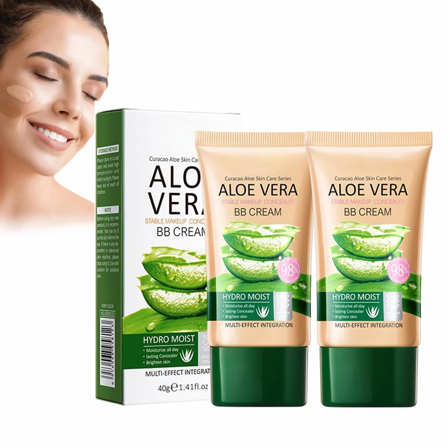 Aloe Vera krem BB do makijażu, korektor, długotrwały i kryjący, kojący skórę, matujący, dla uzyskania idealnej cery, wegański i testowany dermatologicznie (kość słoniowa)