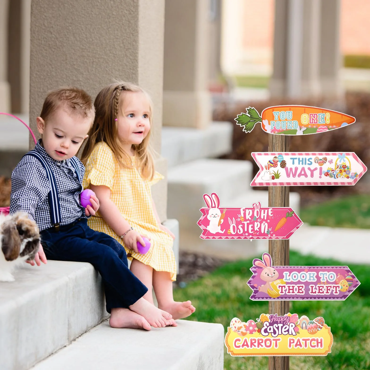 10szt Znaki Ogrodowe Happy Easter Egg Hunt Arrow, Różne Zabawne Wzory, Znaki Kierunkowe do Gier Egg Hunt dla Dzieci Rodziny Przyjaciół Wielkanoc Trawnik Dom Polowanie na Prezenty