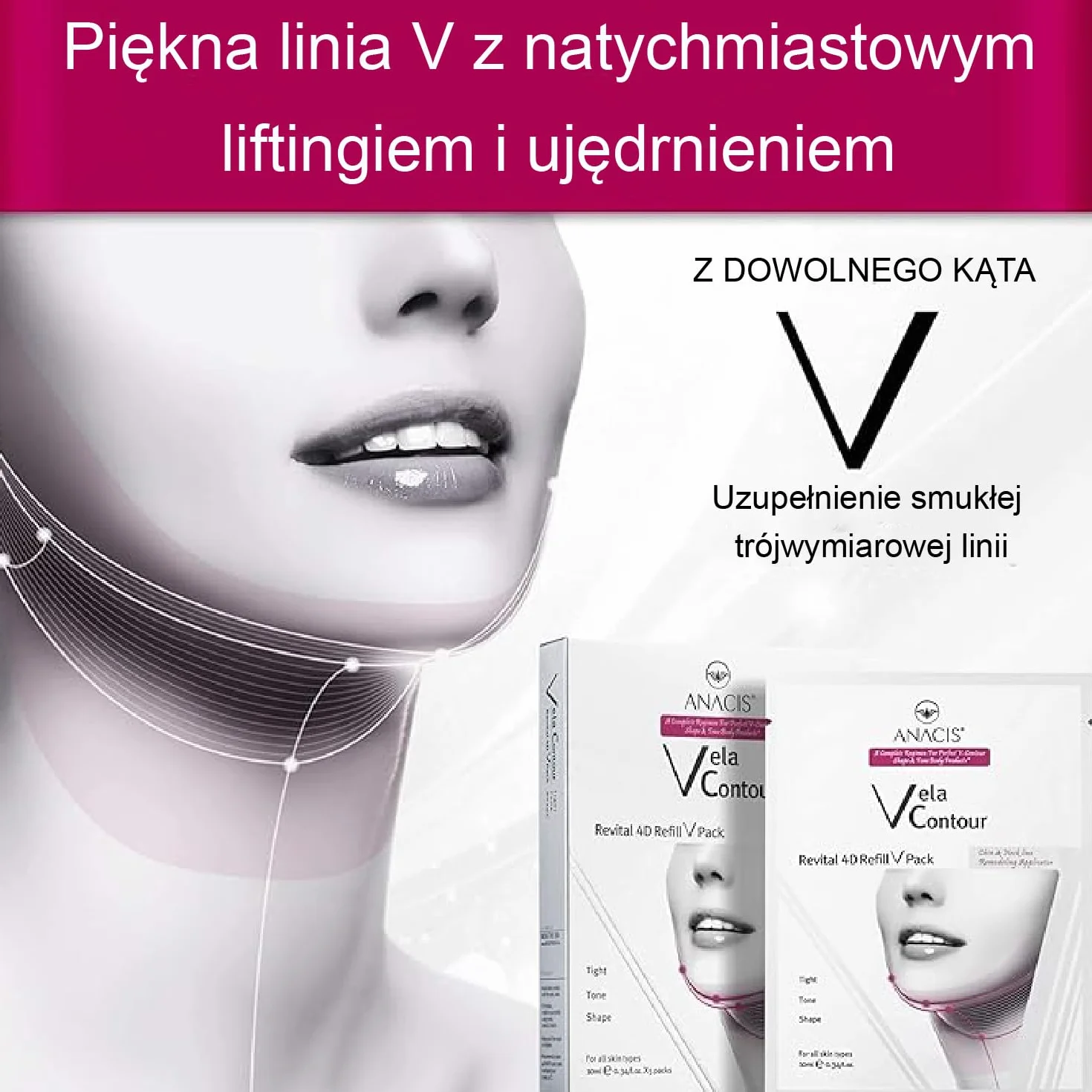 Maseczka na twarz V-line szyja podbródek żuchwa 5 sztuk
