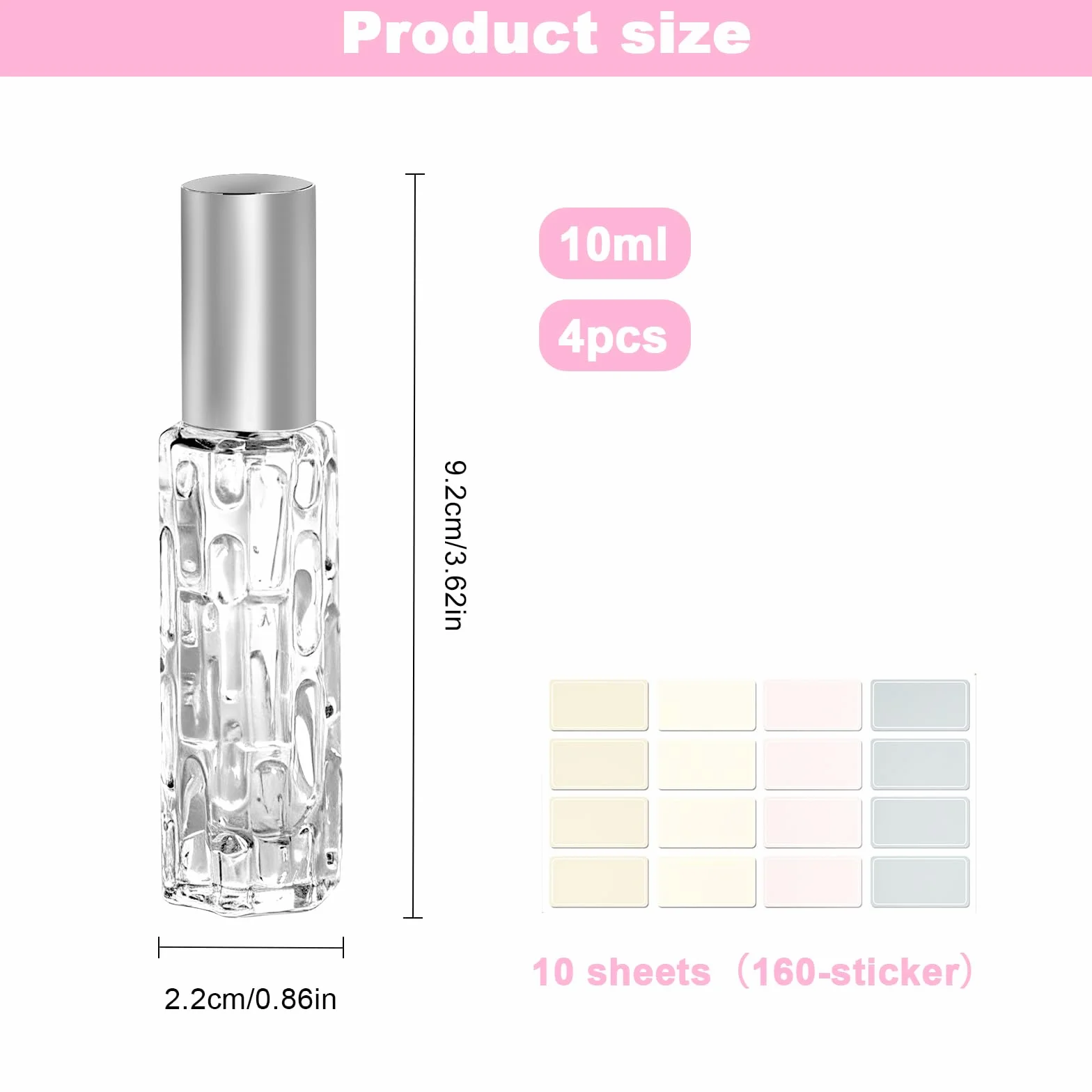 Rozpylacz do perfum 10 ml ze słomką lejkiem naklejkami zestaw 4 sztuki