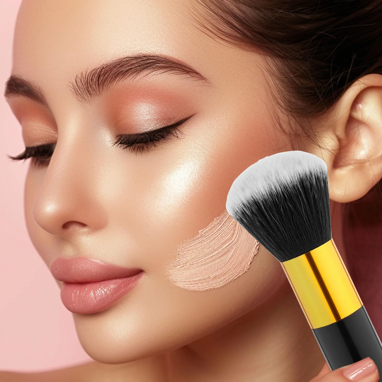 Gosknor Pędzel Samoopalający Twarzy, Duży Miękki Gęsty Samoopalający Bronzer Pędzel Blendowania Kabuki Narzędzia Makijażu Środka Opalającego Kremu Przeciwsłonecznego Różu Podkładu(Czarne Złoto)