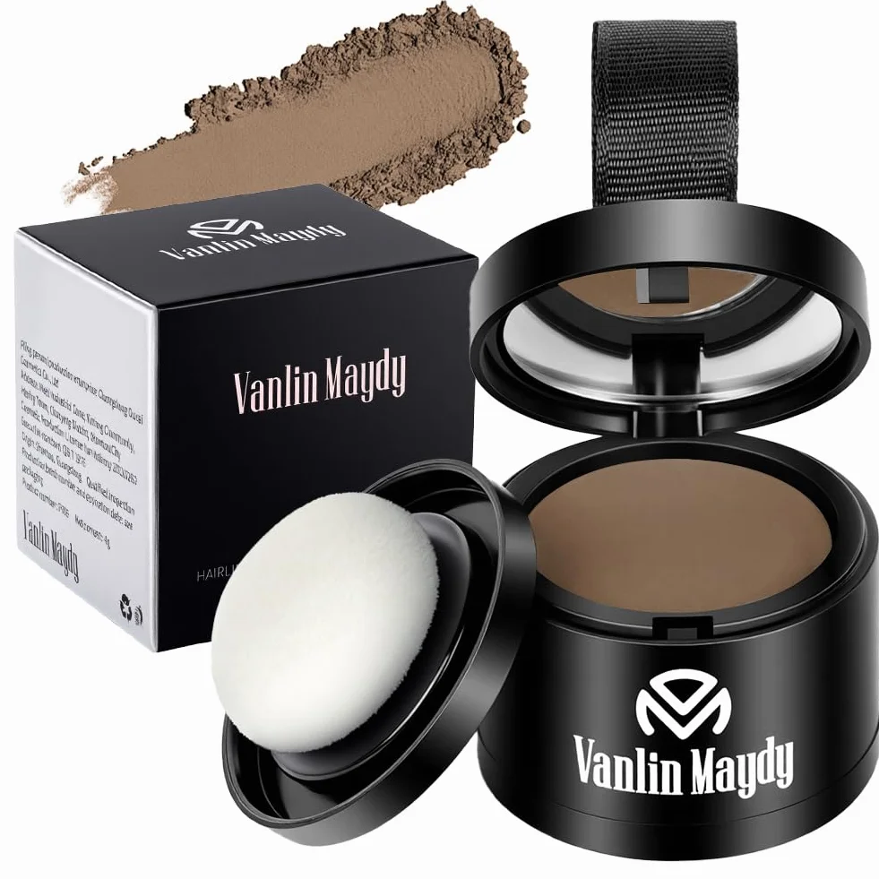 Root Touch Up Powder 4 g, korektor linii włosów, do szarych korzeni i przerzedzających się włosów, odporny na pot i wodę, z lustrem i pudrem, ciemnobrązowy