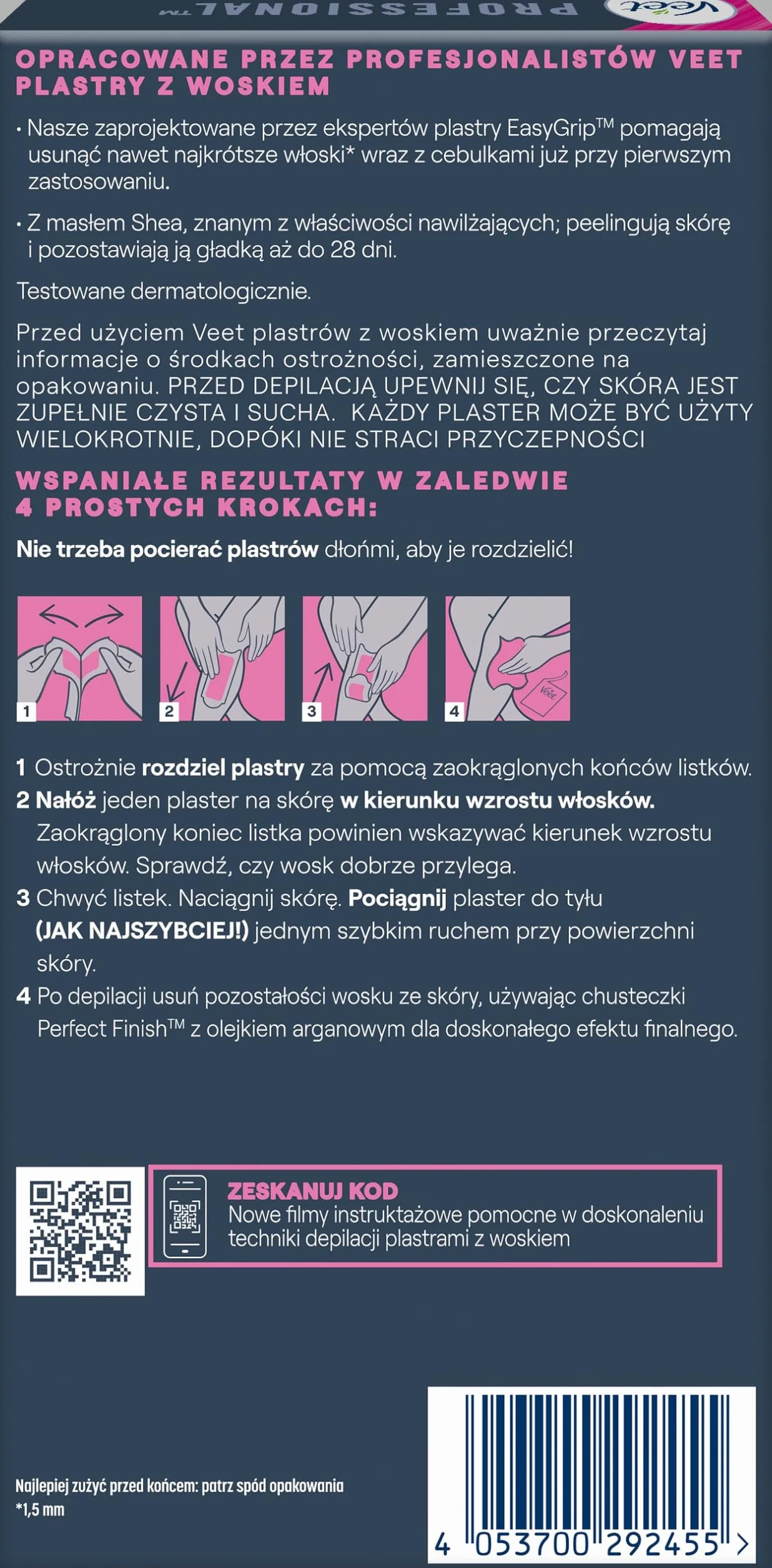 VEET Plastry do depilacji z woskiem dla skory normalnej 12 szt