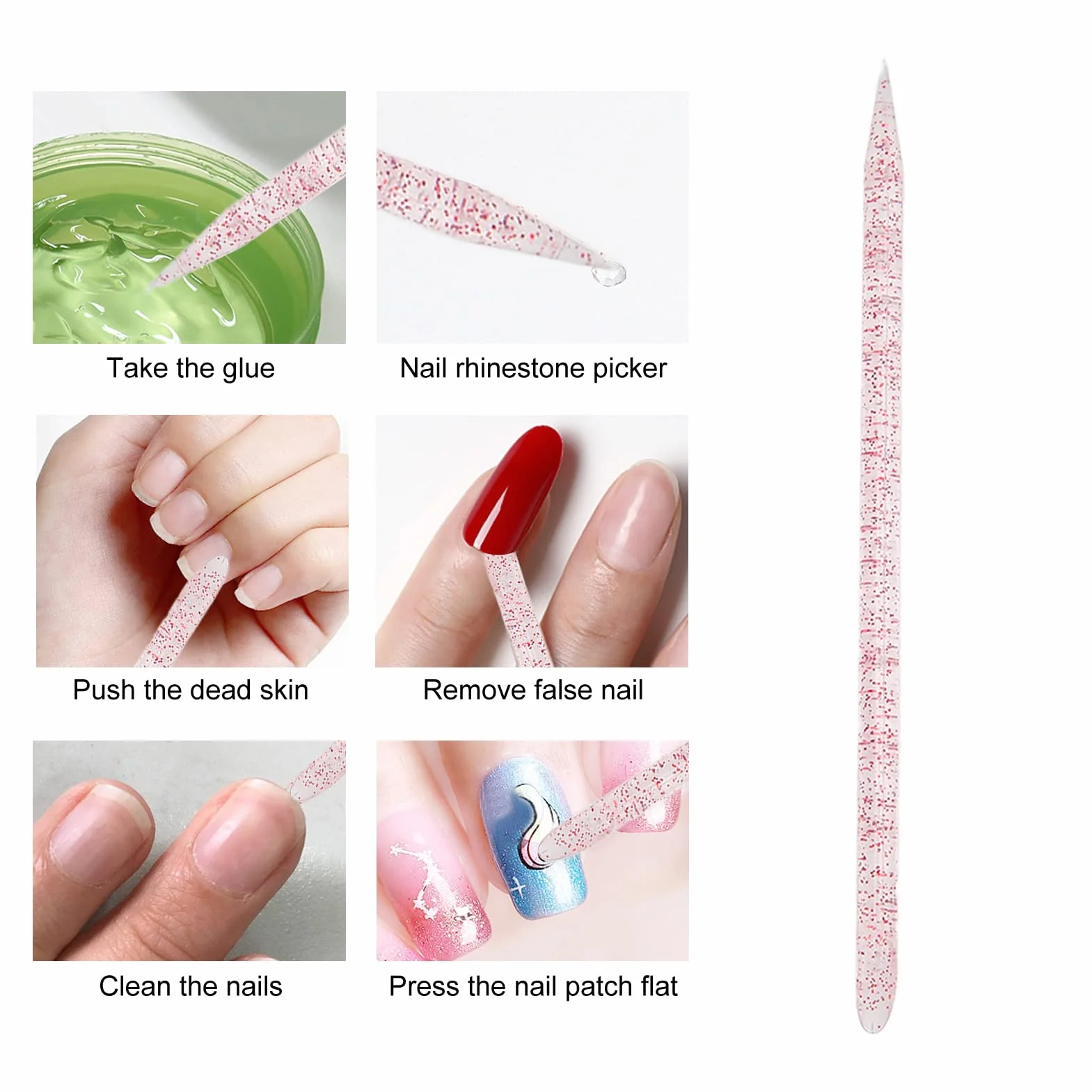 Patyczki do Paznokci, 100 Szt. Odpychacz do Skórek Podwójny Koniec Sztyftów do Manicure i Pedicure(Czerwona róża)