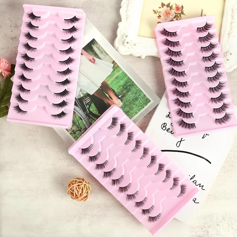 AUYAO półsztuczne rzęsy z przezroczystym paskiem 10 par naturalne 3d Fox Eye Cat Eye miękkie gęste wielokrotnego użytku