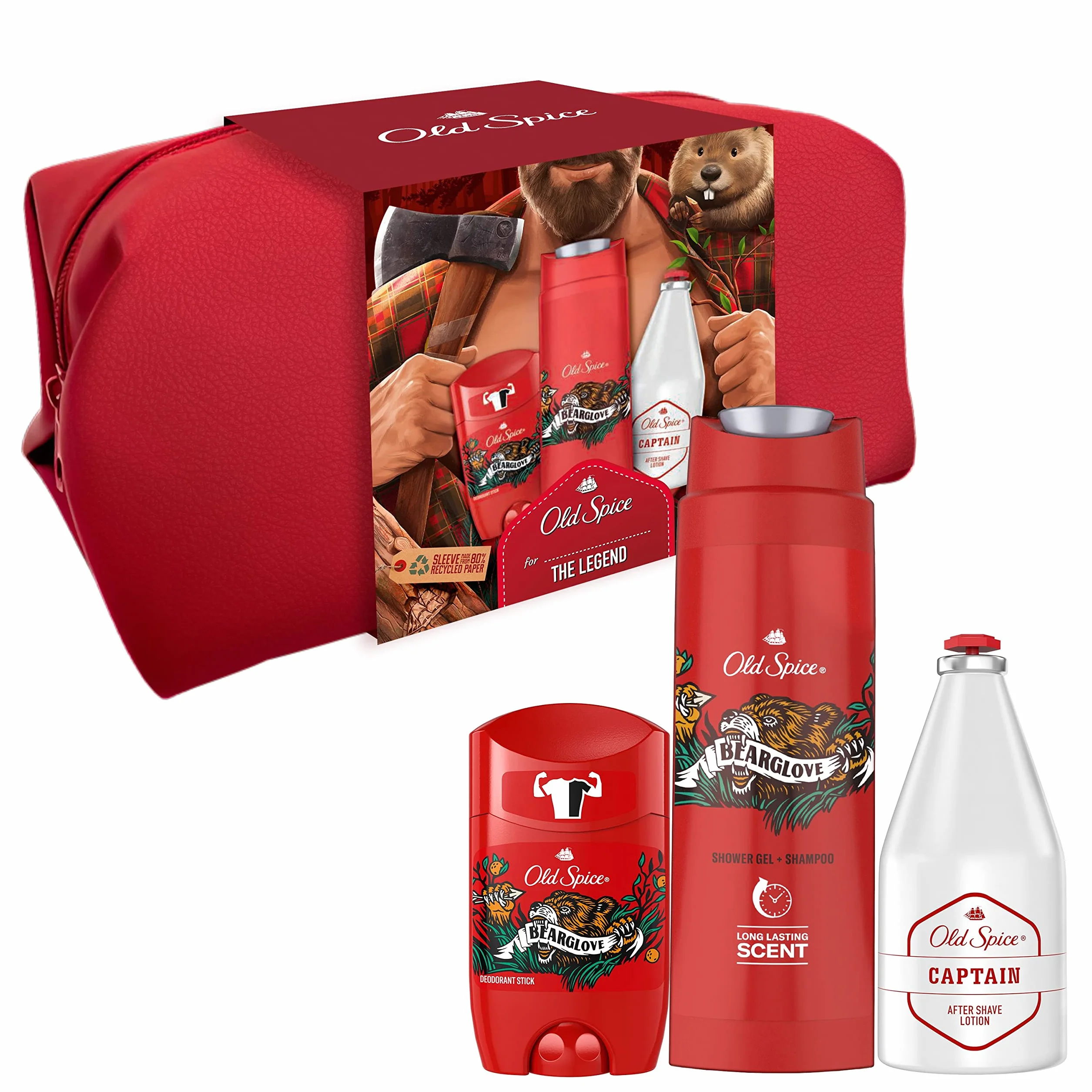 Old Spice Zestaw Podarunkowy Dla Mężczyzn Lumberjack W Kosmetyczce, Zawierający Dezodorant W Sztyfcie, Żel Pod Prysznic I Woda Po Goleniu Bearglove