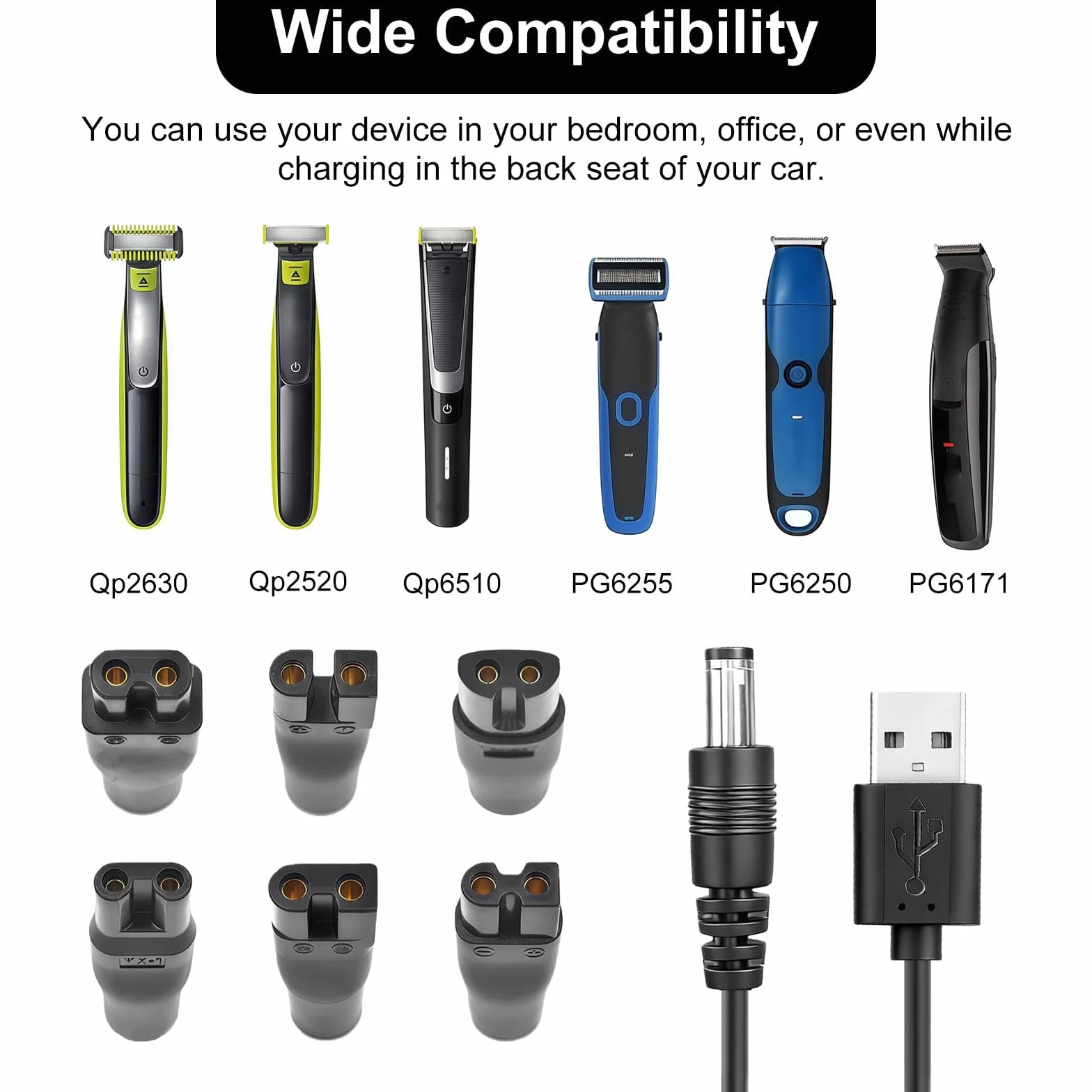 Flintronic Uniwersalny kabel zasilający USB 5V z 6 wtyczkami do Philips Norelco 7000/5000/3000