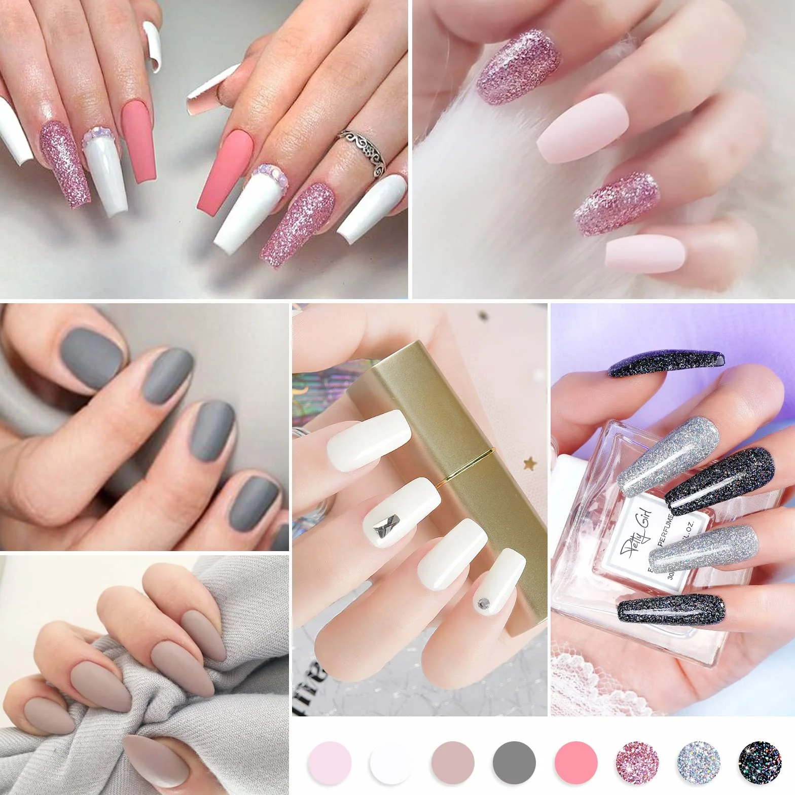 Zestaw do dippingu proszkowego, 8 kolorów Nude Grey Dip Powder Nail Kit Starter with Top Base Coat Activator & Manicure Tools, Dip Powder Nail Kit for French DIY Home Nail System