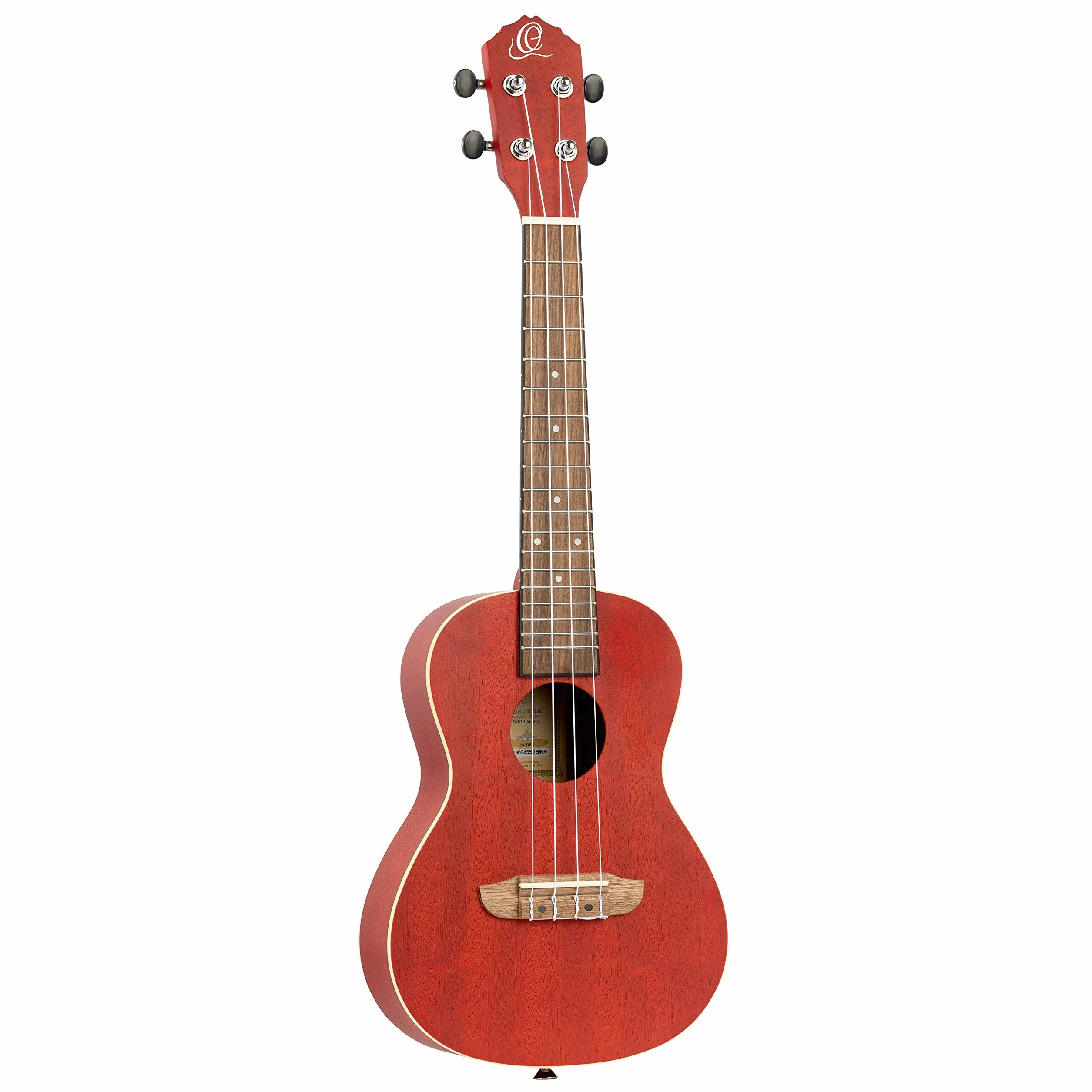 Ortega Guitars Akustyczne Ukulele Koncertowe – Seria Earth – Okoume, Kolor Czerwony (RUFIRE)