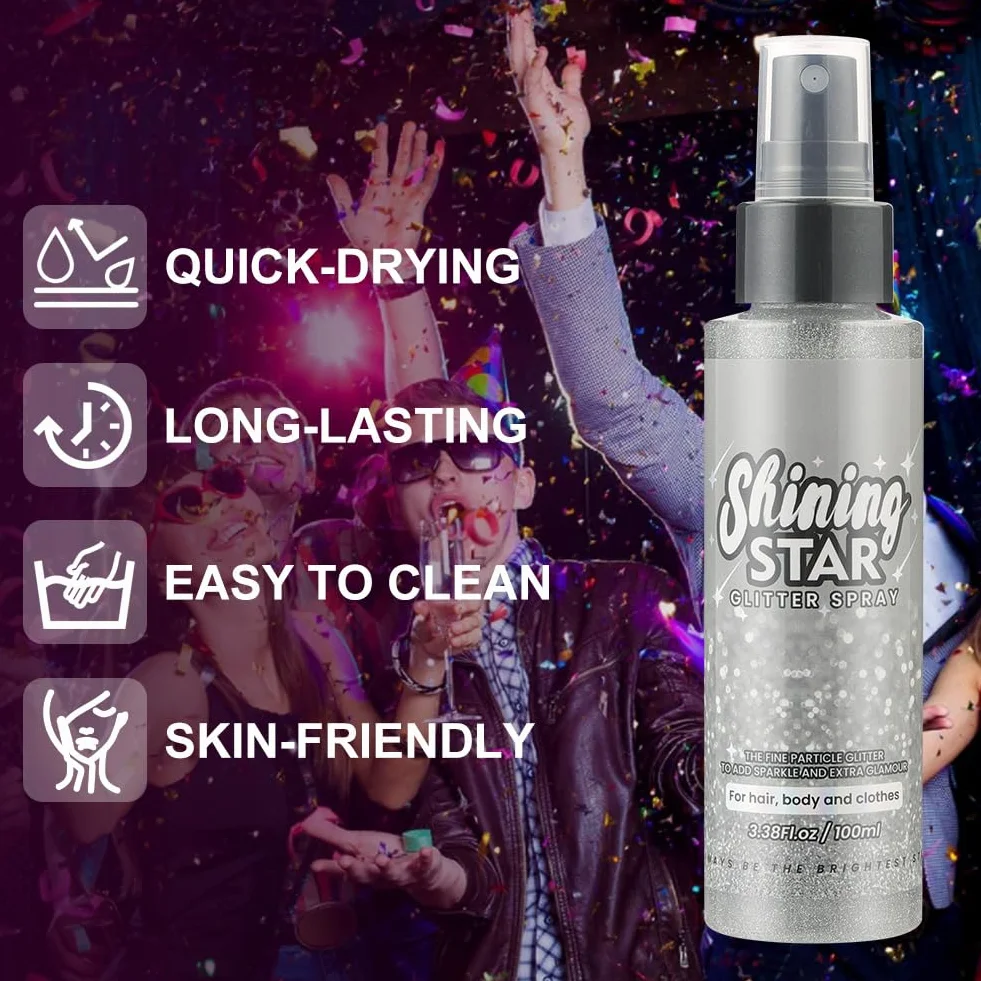 LOPHE Brokatowy Spray do Włosów i Ciała - 100 ml, Srebrny na Boże Narodzenie i Imprezę Rave (1 Sztuka)