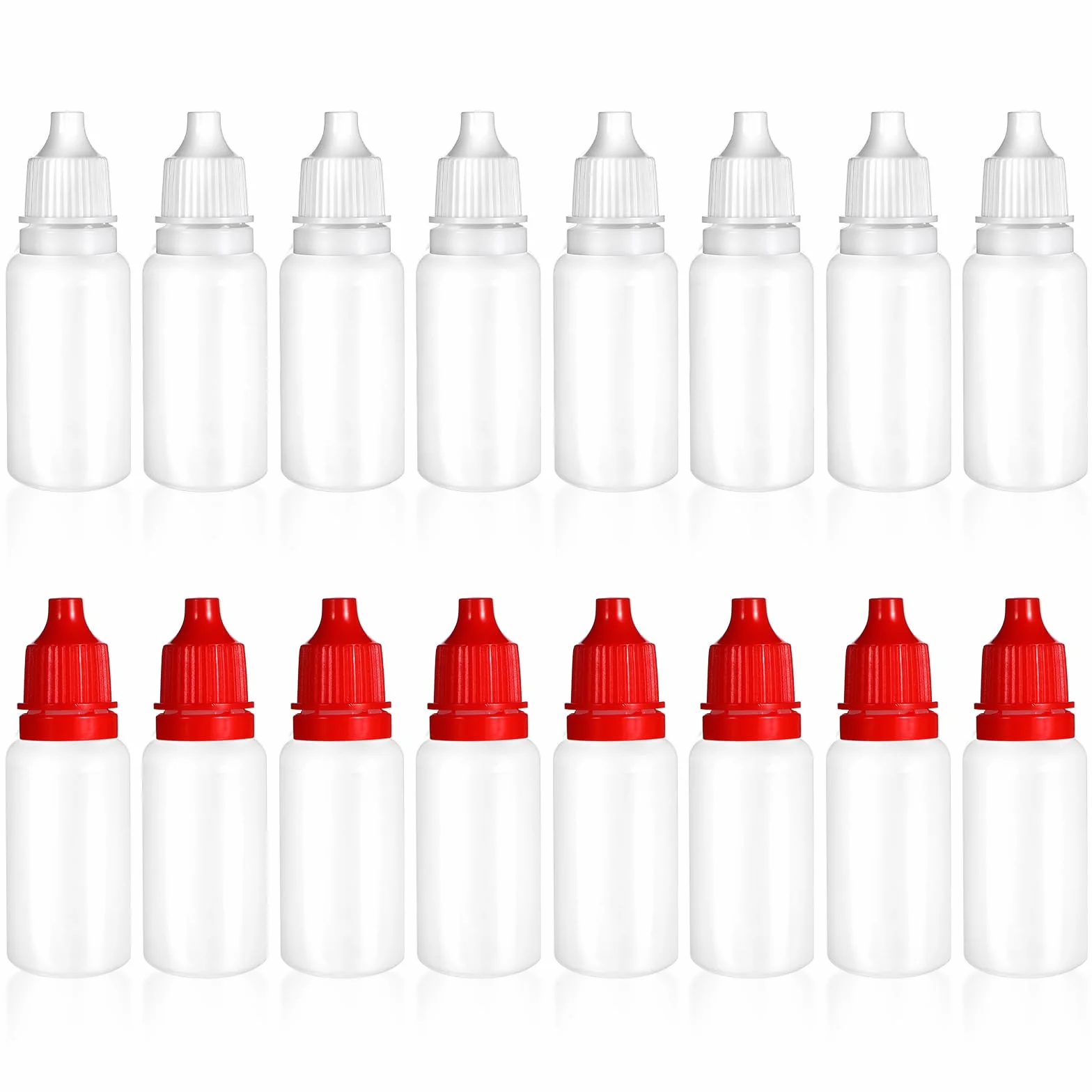 SHENLIU 20 sztuk butelek z płynem 15 ml, zgniatane butelki z kroplomierzem, puste plastikowe butelki z zakraplaczem, przenośne, do mieszania płynów, szczelne, wielokrotnego użytku