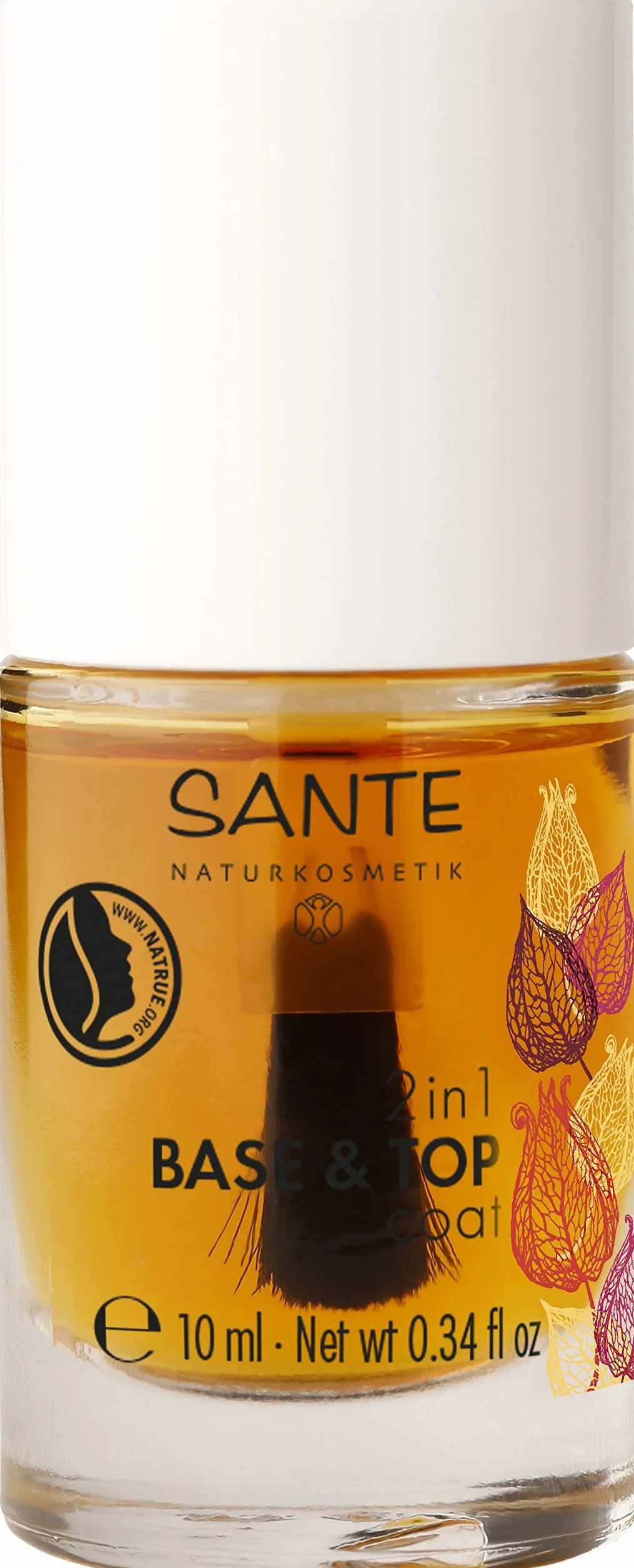 SANTE Naturkosmetik 2 w 1 Base & Top Coat, nad i podkładką, wegański, ekstrakty ekologiczne, 1 x 10 ml