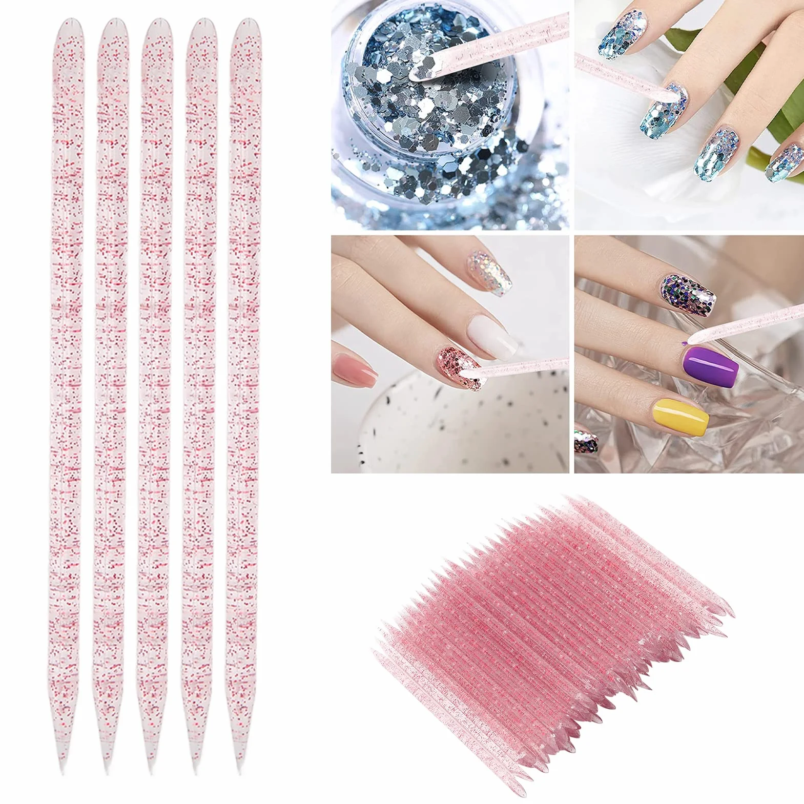 Patyczki do Paznokci, 100 Szt. Odpychacz do Skórek Podwójny Koniec Sztyftów do Manicure i Pedicure(Czerwona róża)