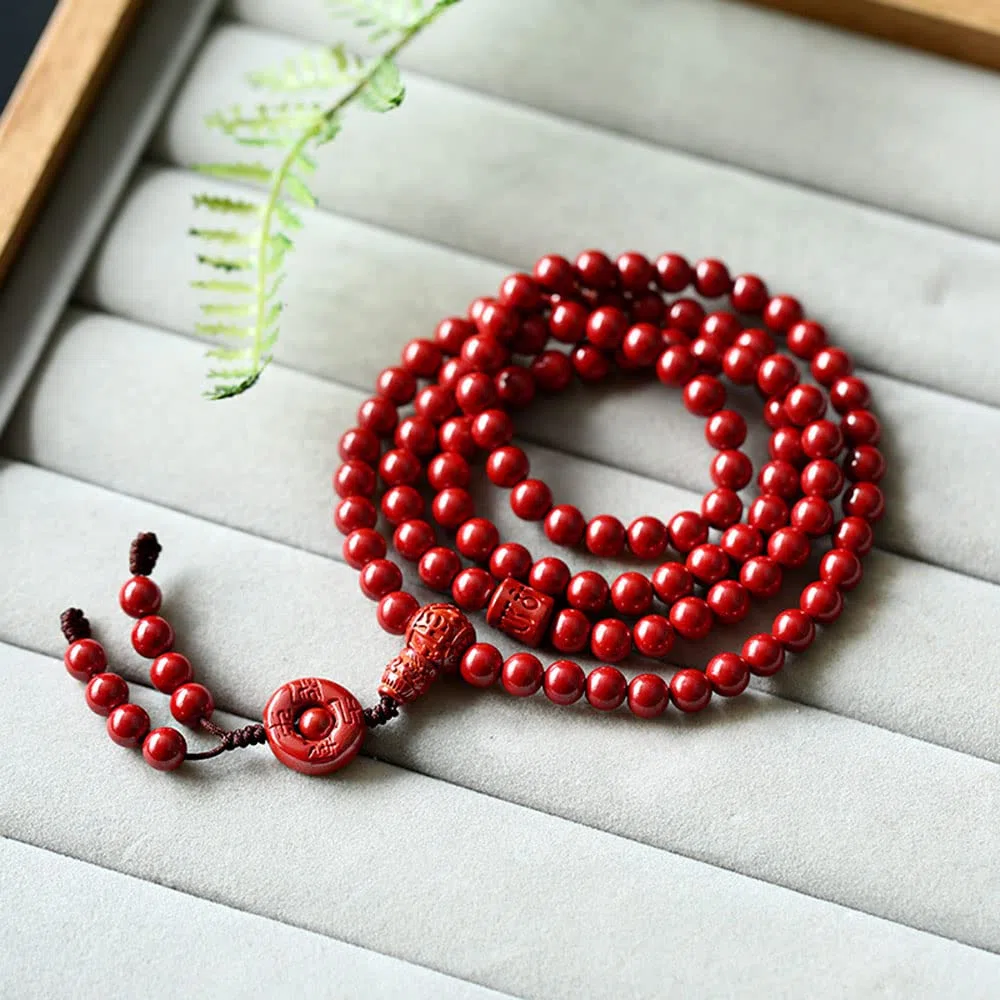 Koraliki modlitewne, naszyjnik z koralików, bransoletka, naturalna bransoletka z koralików cynobrowych 108 6 mm koraliki buddy cynobrowy różaniec Unisex para powodzenia Amulet