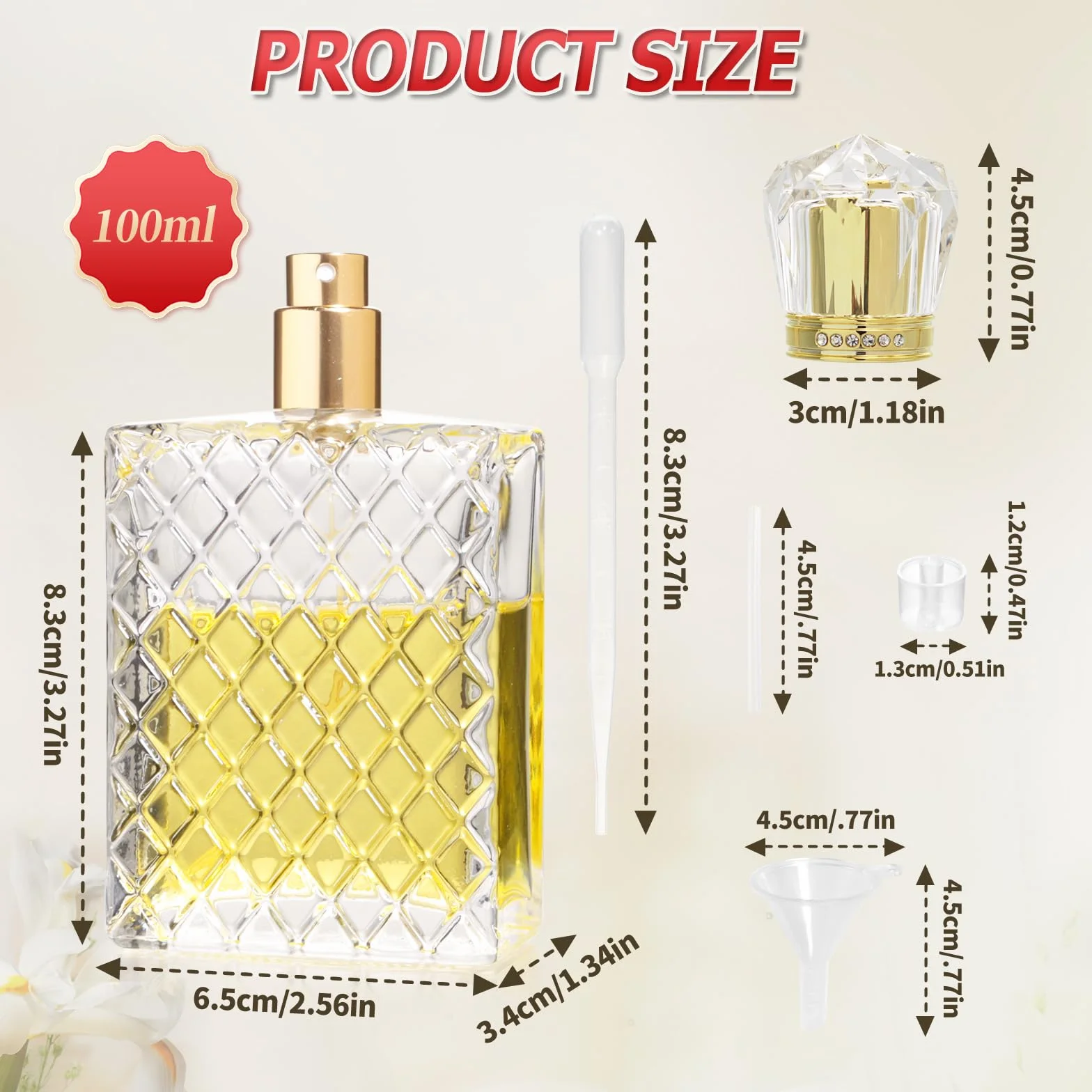 2 szt. 100 ml butelki z rozpylaczem do perfum, do wielokrotnego napełniania, szklany rozpylacz do perfum z koroną, kwadratowe kratki, puste butelki z rozpylaczem do perfum, przenośne, podróżne