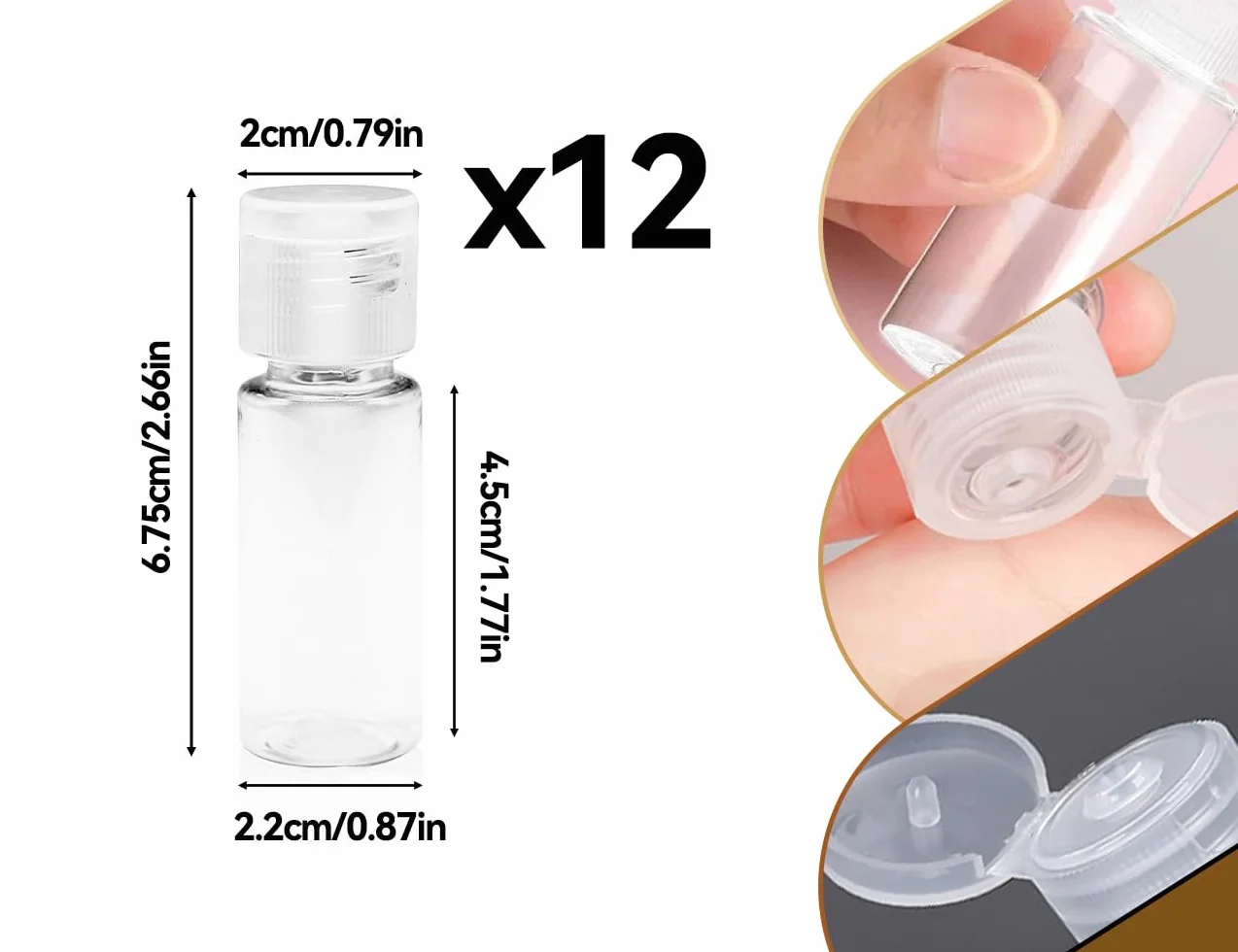 12 sztuk butelek podróżnych do napełniania, puste przezroczyste pojemniki podróżne, plastikowe butelki z klapką, do szamponu, żelu pod prysznic, balsamu, środka do usuwania makijażu