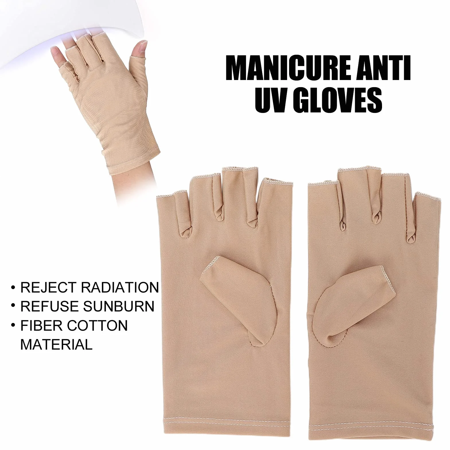 Rękawiczki do manicure odporne na promieniowanie UV bawełniane beżowe