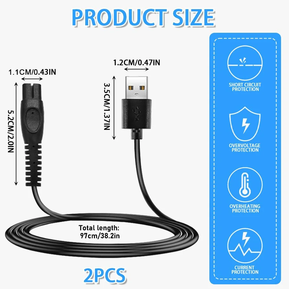 Kabel do ładowarki 5 V do Philips One Blade MG5910 MG9520 MG7950 X5005 X5006 QP1924 QP2724 QP2834 BT3238 X3053 X5004 BG3017 S5884, 2 szt. golarki ładowanie USB Elektryczna golarka kablowa