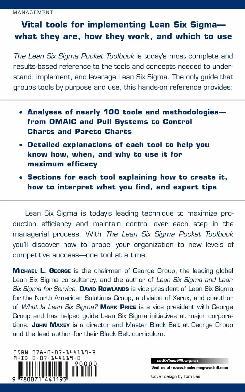 The Lean Six SIGMA Pocket Toolbook: A Quick Reference Guide to Nearly 100 Tools for Improving Quality and Speed