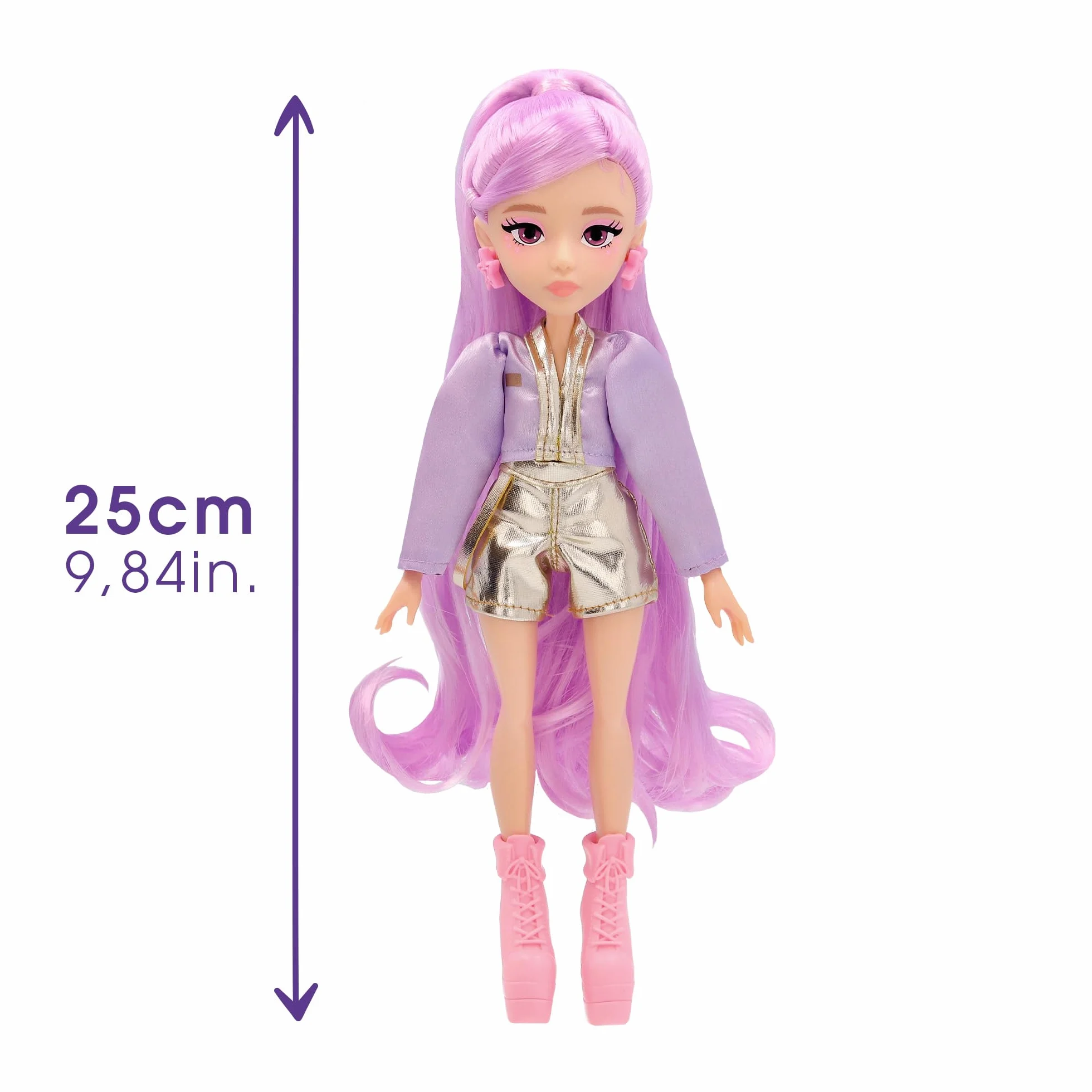K Pop Idol Lalka Nari Fashion Doll K-Pop Power Idol, Lawendowe włosy. 3 akcesoria do tworzenia optymalnych strojów dla fanów w wieku 3 lat