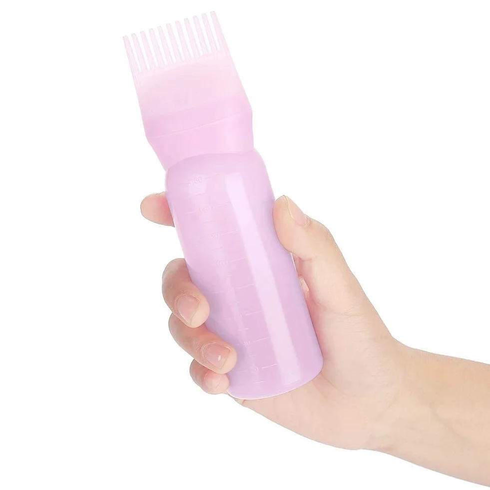 Haarfärbeflasche Pinsel, Shampoo Haarfarbe Ölkamm Applikator Werkzeug Applikatorflasche Haarfärbemittelflasche Wurzelkamm Applikatorflaschen Haarfärbeflaschen für Salon Haarfärbemittel(Rosa)