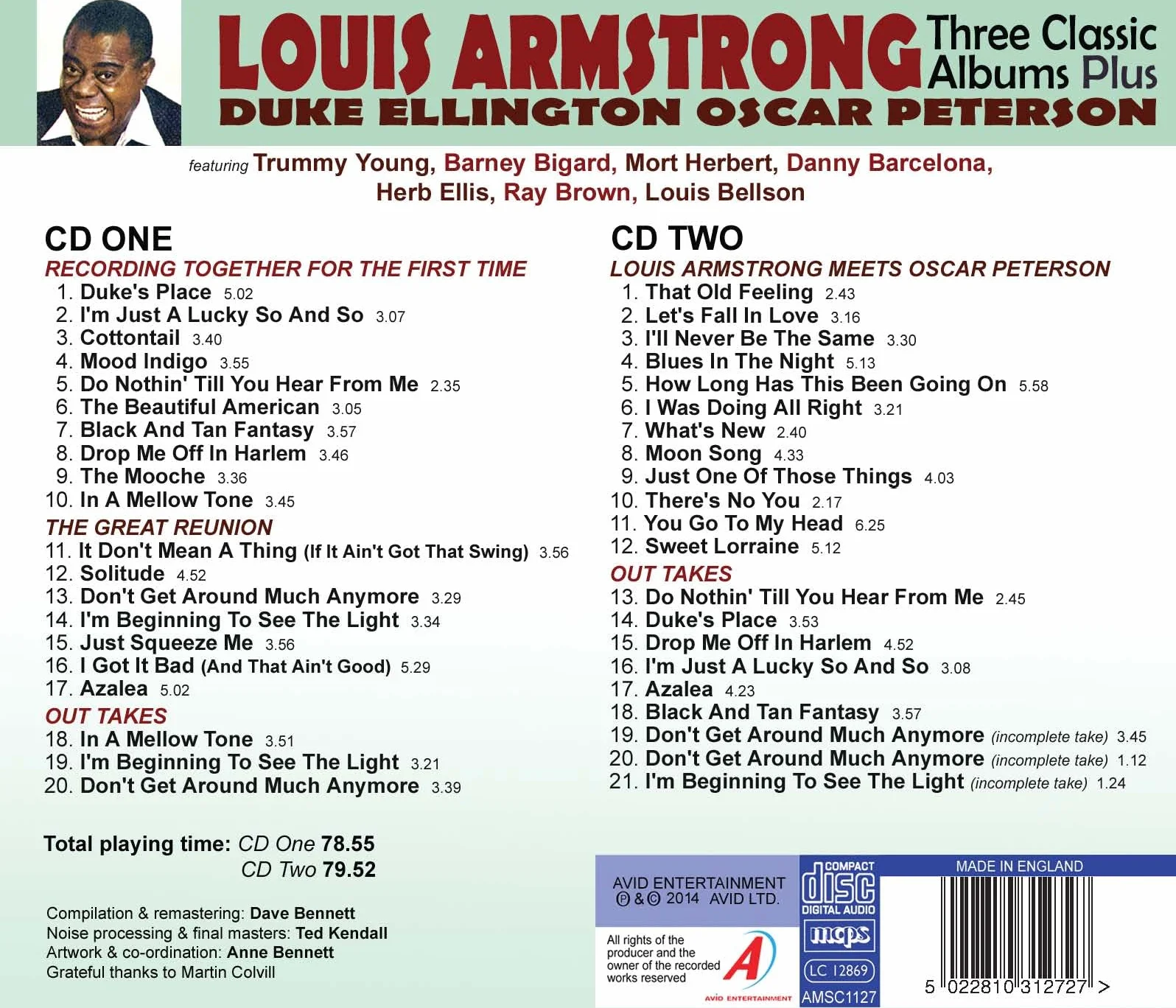 Three Classic Albums Plus: Louis Armstrong & Duke Ellington/Great Reunion/Meets Oscar...