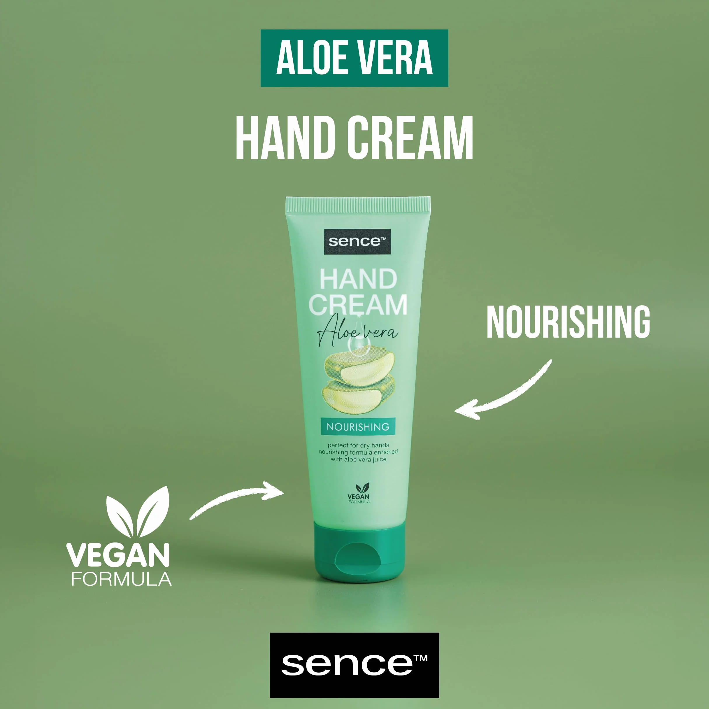 Sence Aloe Vera krem do rąk, pielęgnacja na dzień z witaminą A i C, wegański krem do rąk Skincare do rąk, krem nawilżający, przeciwzapalny, krem Aloe Vera (1 x 75 ml)