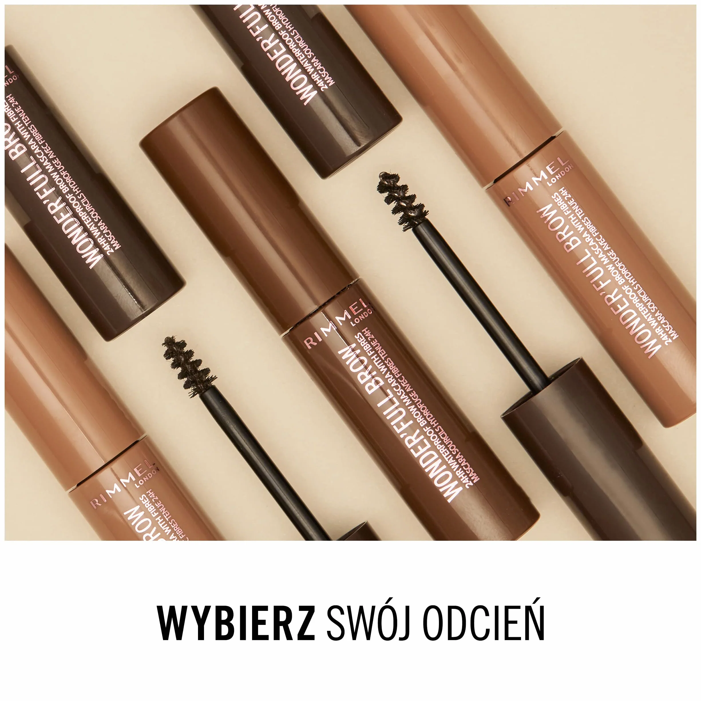 Rimmel Wonder'full Brow 24h zwiększająca objętość maskara do brwi, wodoodporny tusz do brwi, pielęgnujący, nr 3 – Dark