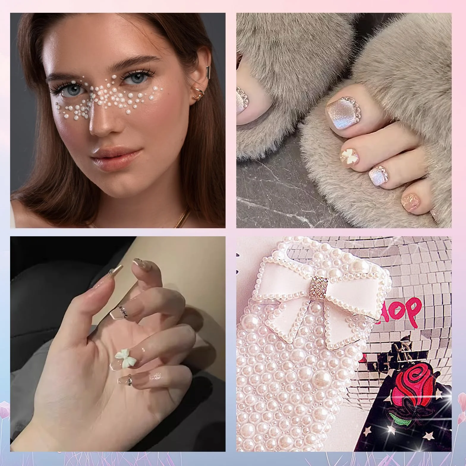 Abeillo 240 sztuk zawieszek do paznokci w kształcie motyla, 3D motyl charme, akrylowe, różne style, kokardka, węzeł, akcesoria do paznokci (czarny, biały, różowy, żółty) dla kobiet i dziewcząt, do