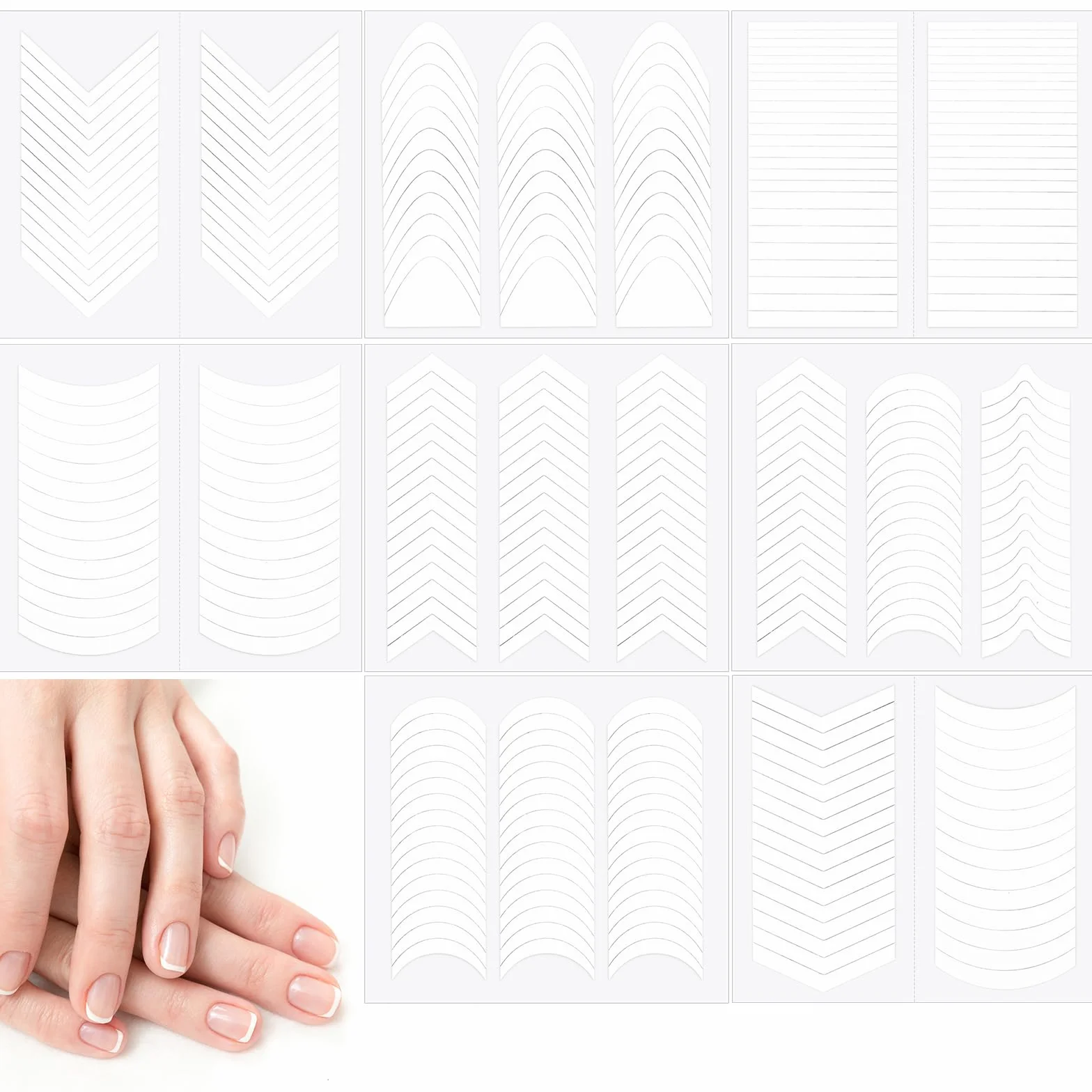 Francuskie szablony do manicure 1734 sztuk, 48 arkuszy, 8 stylów, samoprzylepne naklejki na paznokcie
