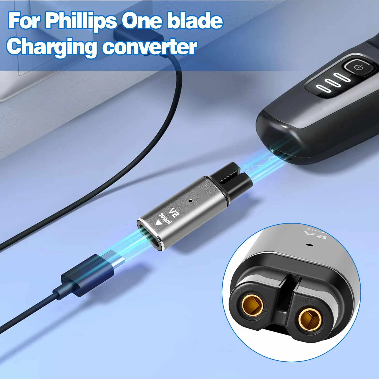 TNSLAND 2 adaptery USB C na golarkę, typ C do golarki, kabel do ładowania, konwerter 5 V, ładowarka USB C, zamiennik adaptera podróżnego, kompatybilny z Philips OneBlade 360 i Multigroom