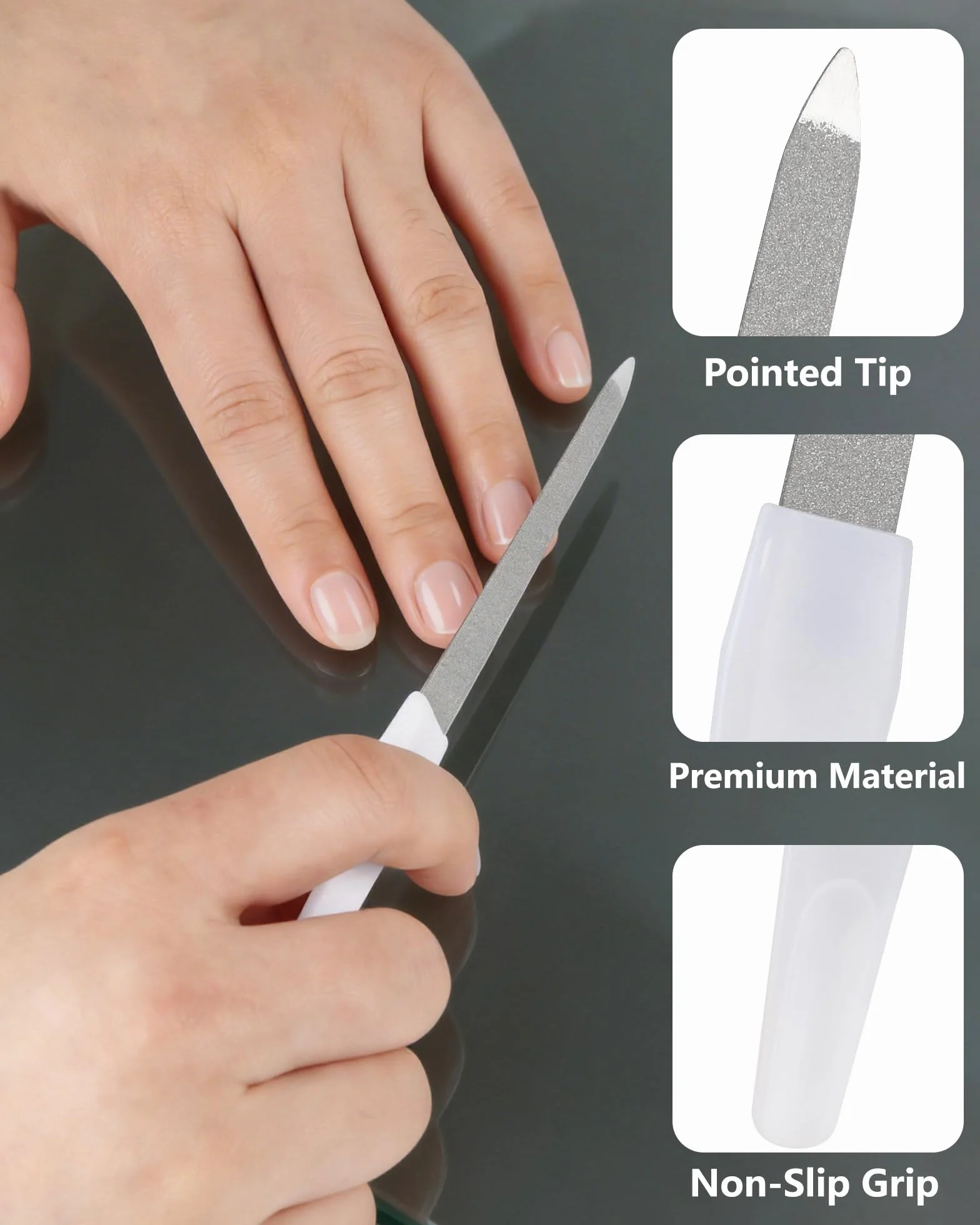 Metalowe Pilniki do Paznokci 4 Sztuki Profesjonalne z Rękojeścią do Manicure i Pedicure